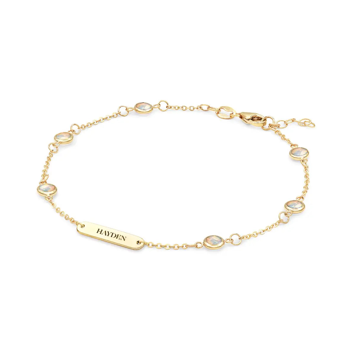1 Nameplate & 6 Petite Opal Bracelet in 14k Gold (October)