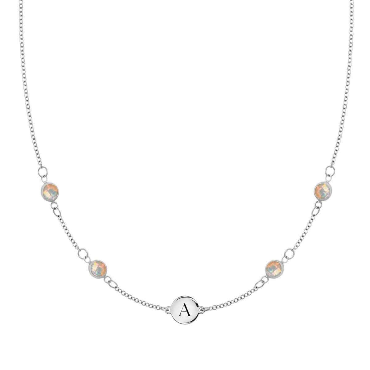 1 Letter & 4 Petite Opal Necklace in 14k Gold (October)