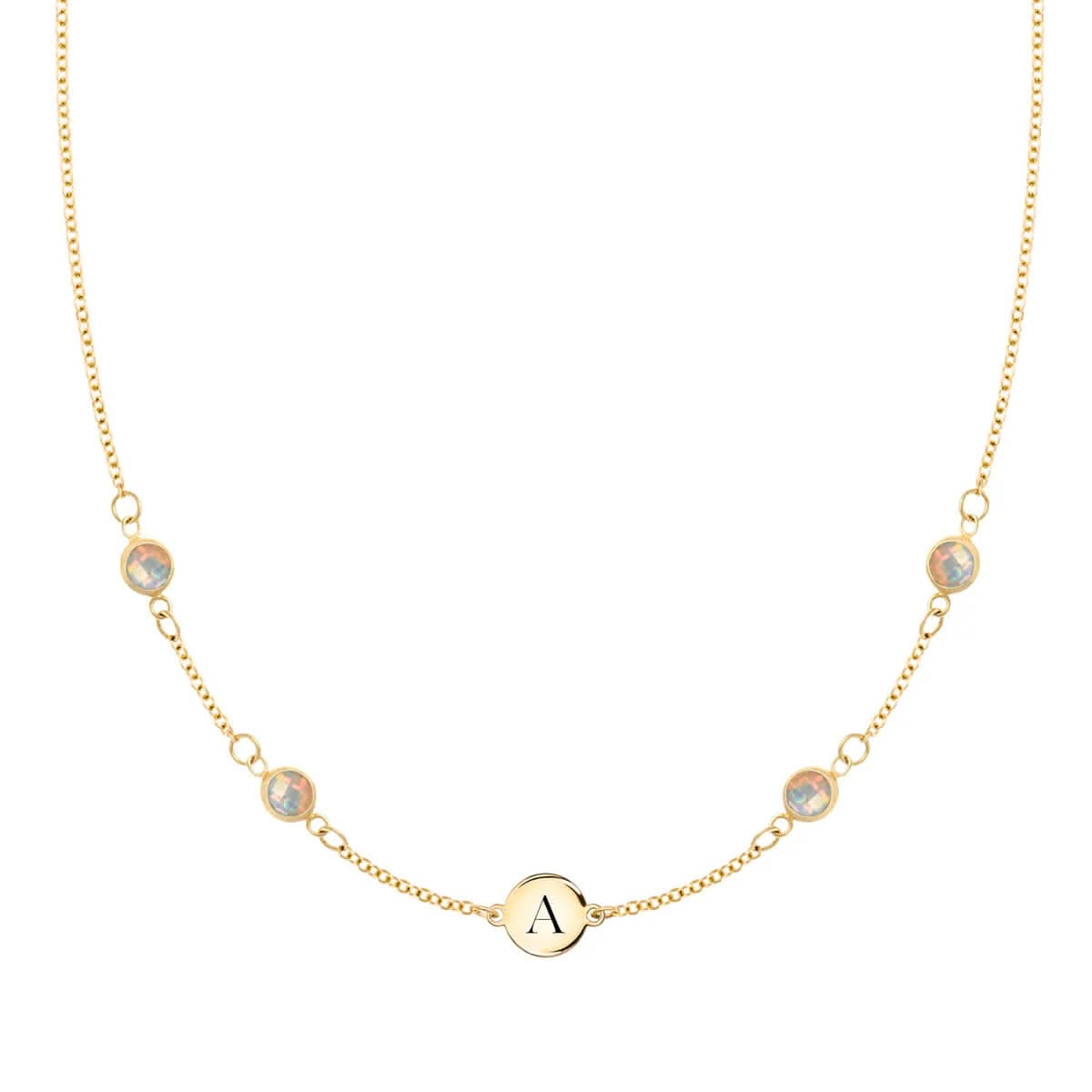 1 Letter & 4 Petite Opal Necklace in 14k Gold (October)