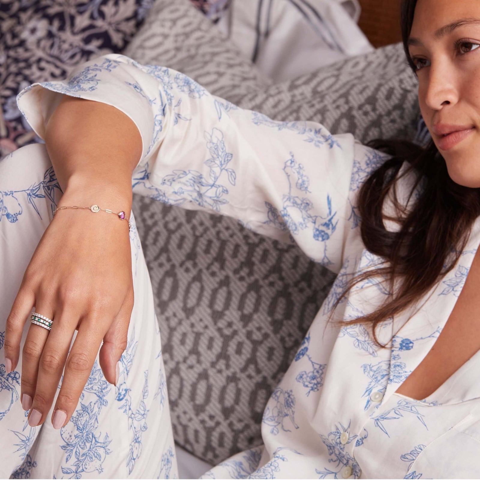 1 Letter & 1 Grand Pink Sapphire Adelaide Mini Bracelet in 14k Gold (October)