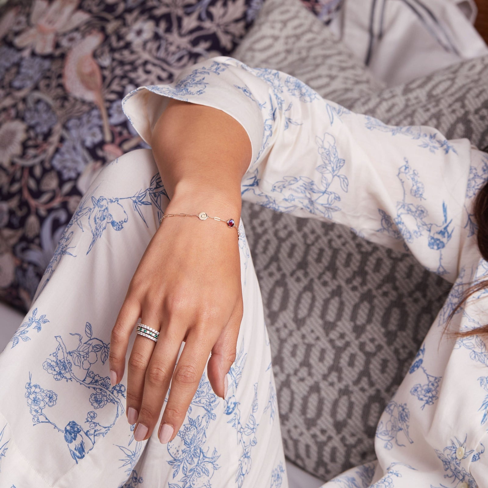 1 Letter & 1 Grand Ruby Adelaide Mini Bracelet in 14k Gold (July)