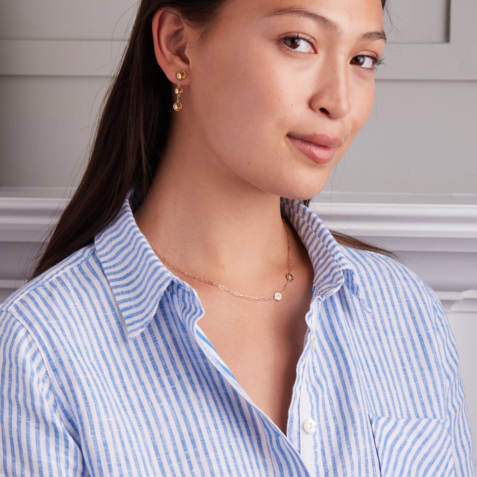 1 Letter & 1 Grand Citrine Adelaide Mini Necklace in 14k Gold (November)