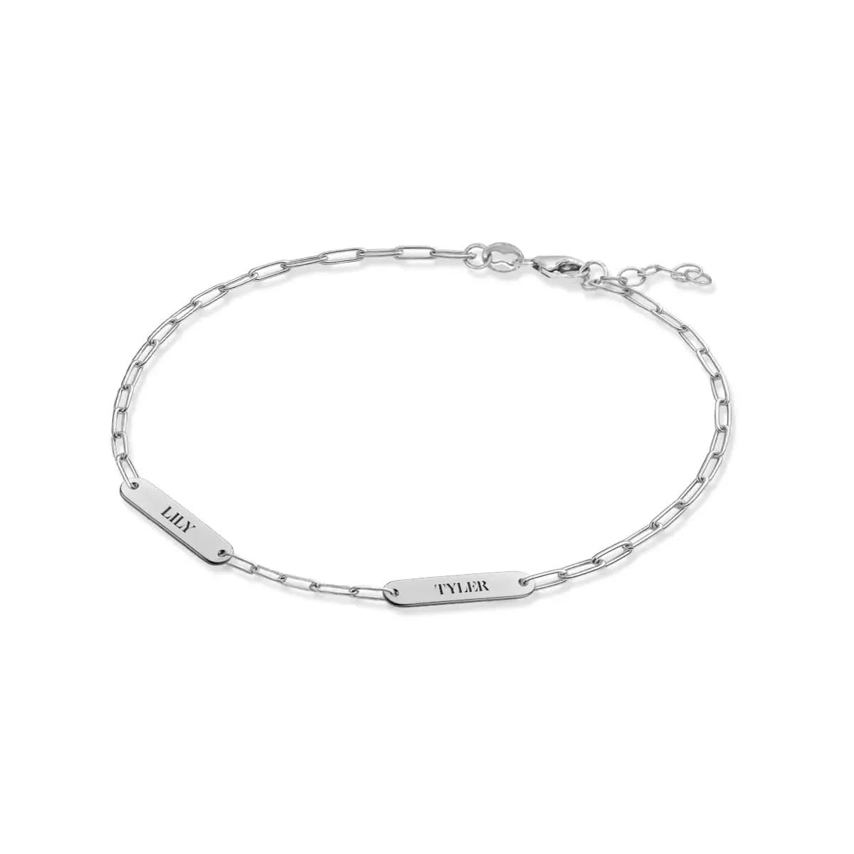 Adelaide Mini bracelet in 14k white gold engraved with names