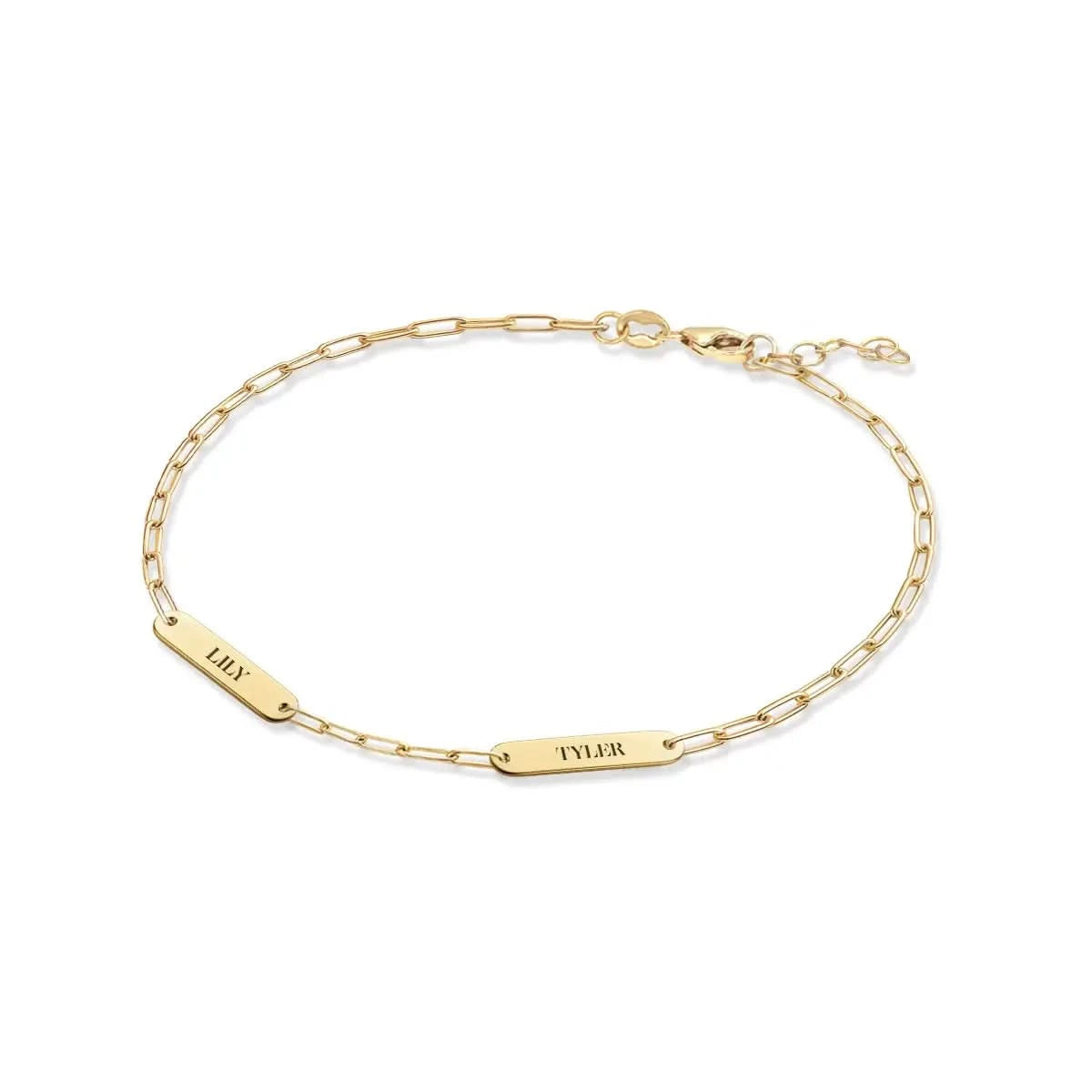 Adelaide Mini bracelet in 14k yellow gold engraved with names