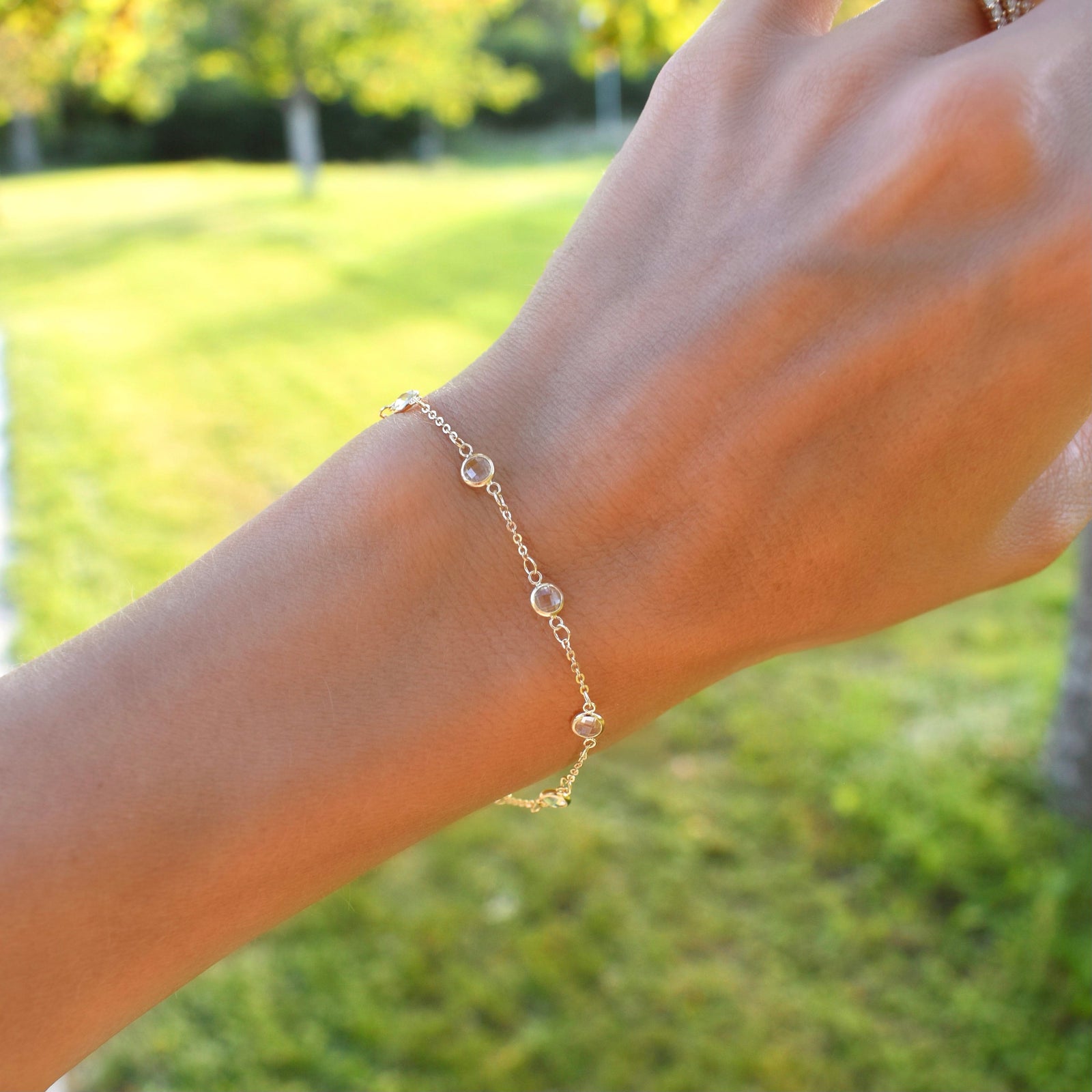 Bayberry 7 White Topaz Bracelet in 14k Gold (April)