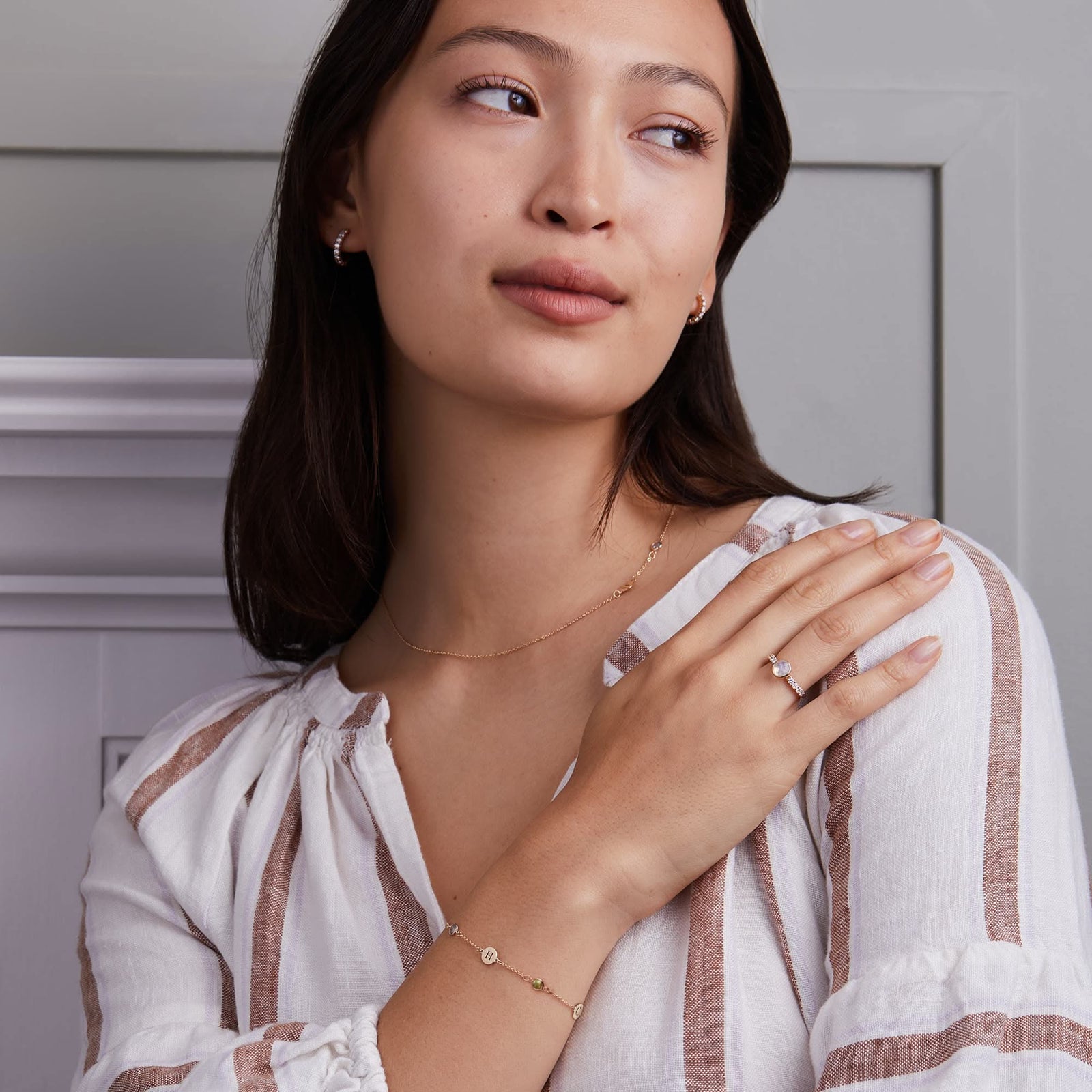 3 Letter & 2 Petite Birthstone Bracelet in 14k Gold