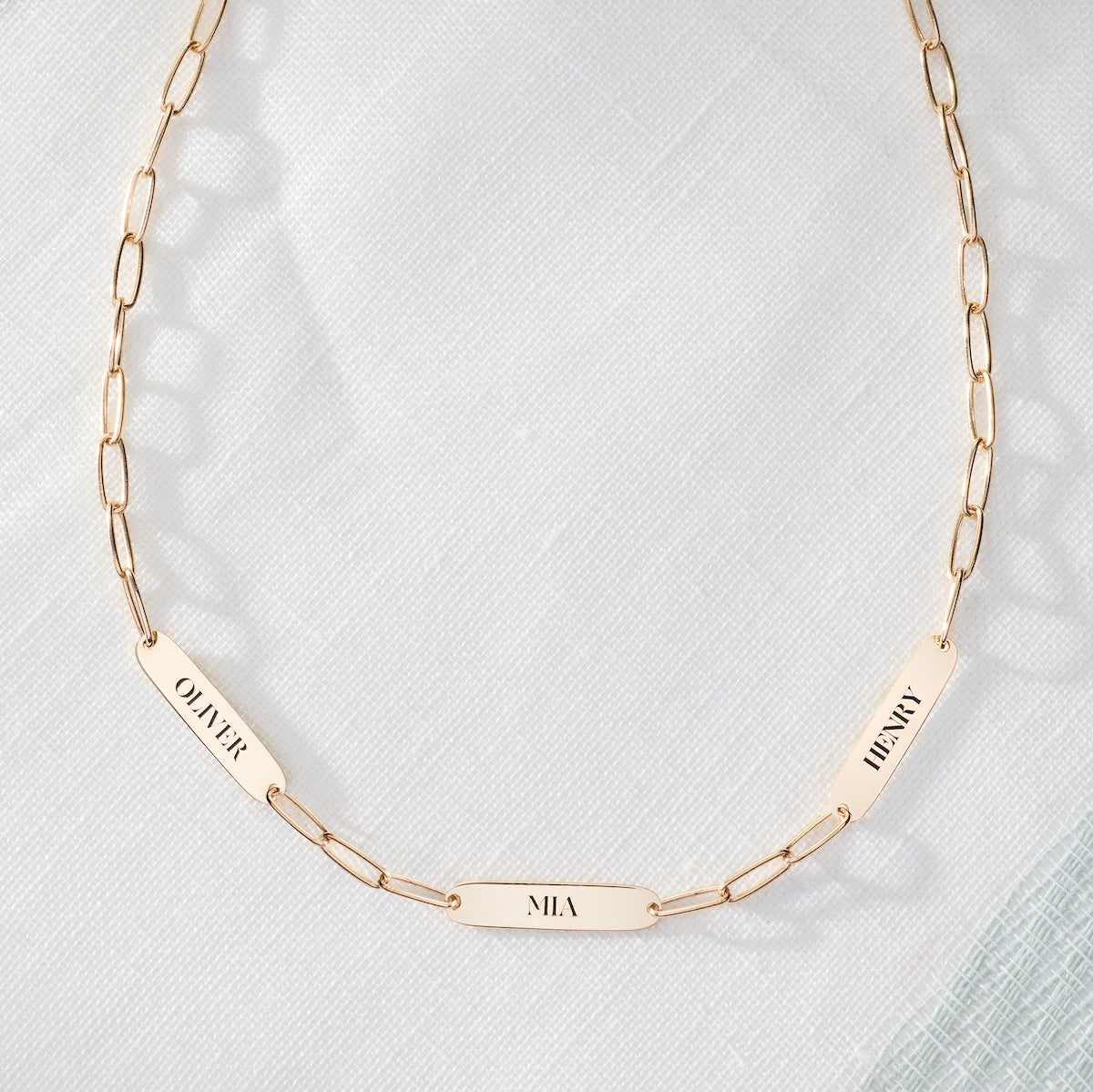 Large 3 Nameplate Necklace on Adelaide in 14k Gold