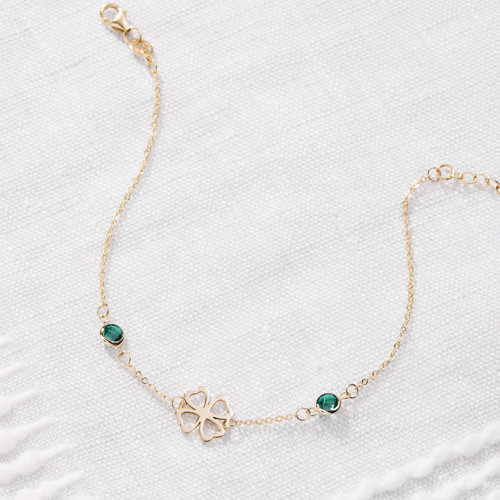 Clover & Petite 2 Birthstone Bracelet in 14k Gold