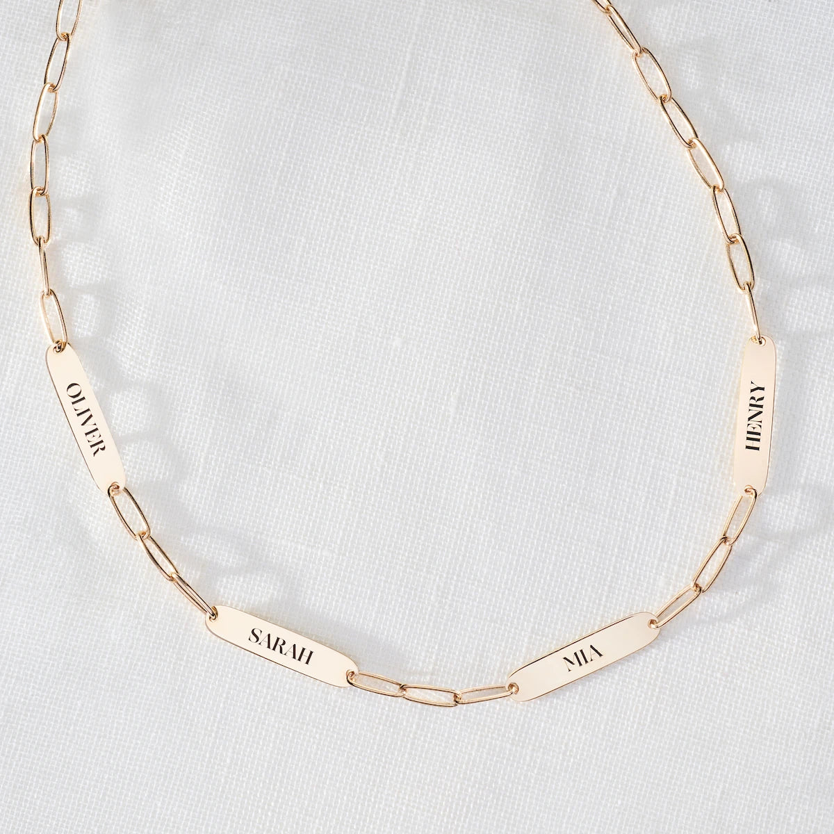 Large 4 Nameplate Necklace on Adelaide in 14k Gold