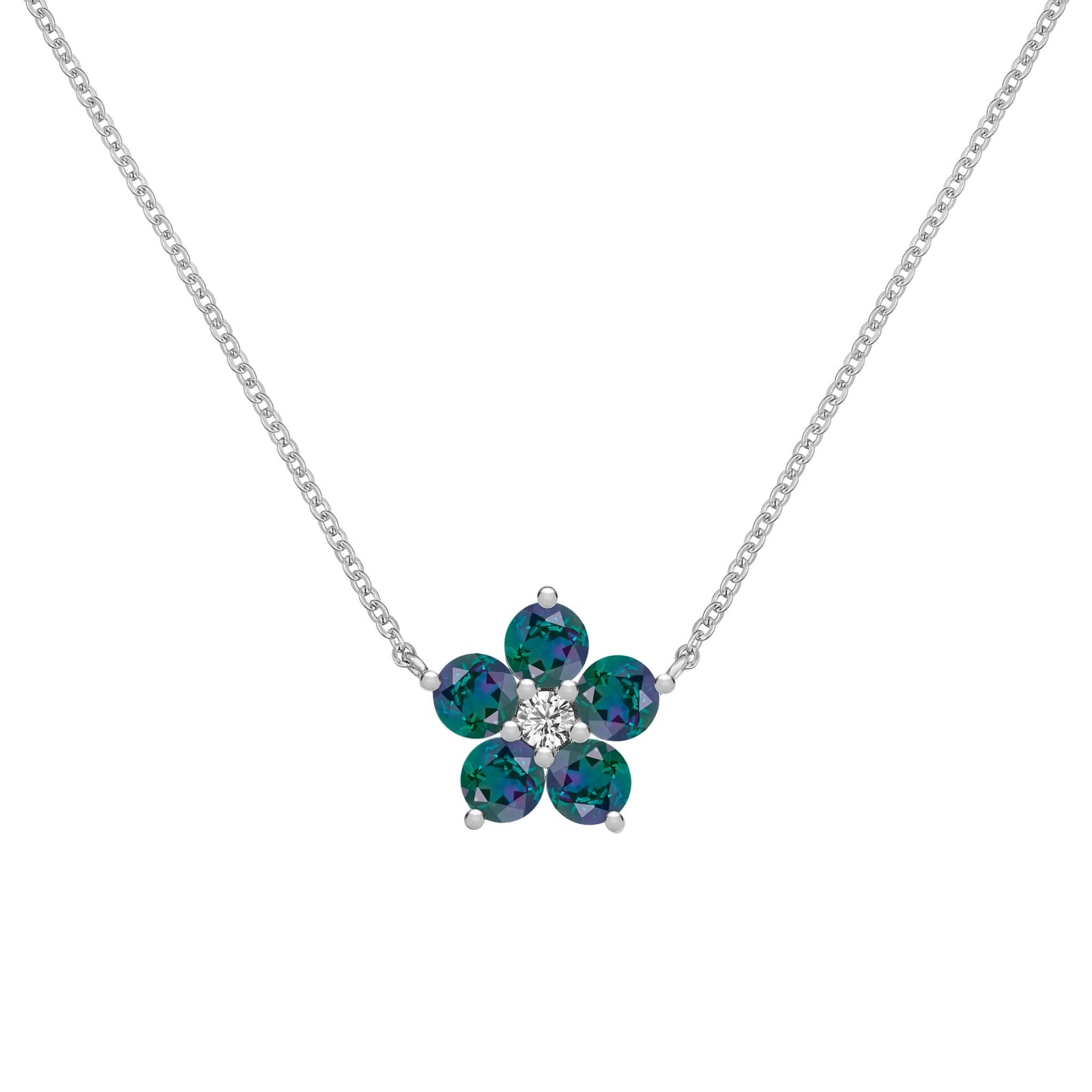 Greenwich Flower Alexandrite & Diamond Necklace in 14k Gold (June)
