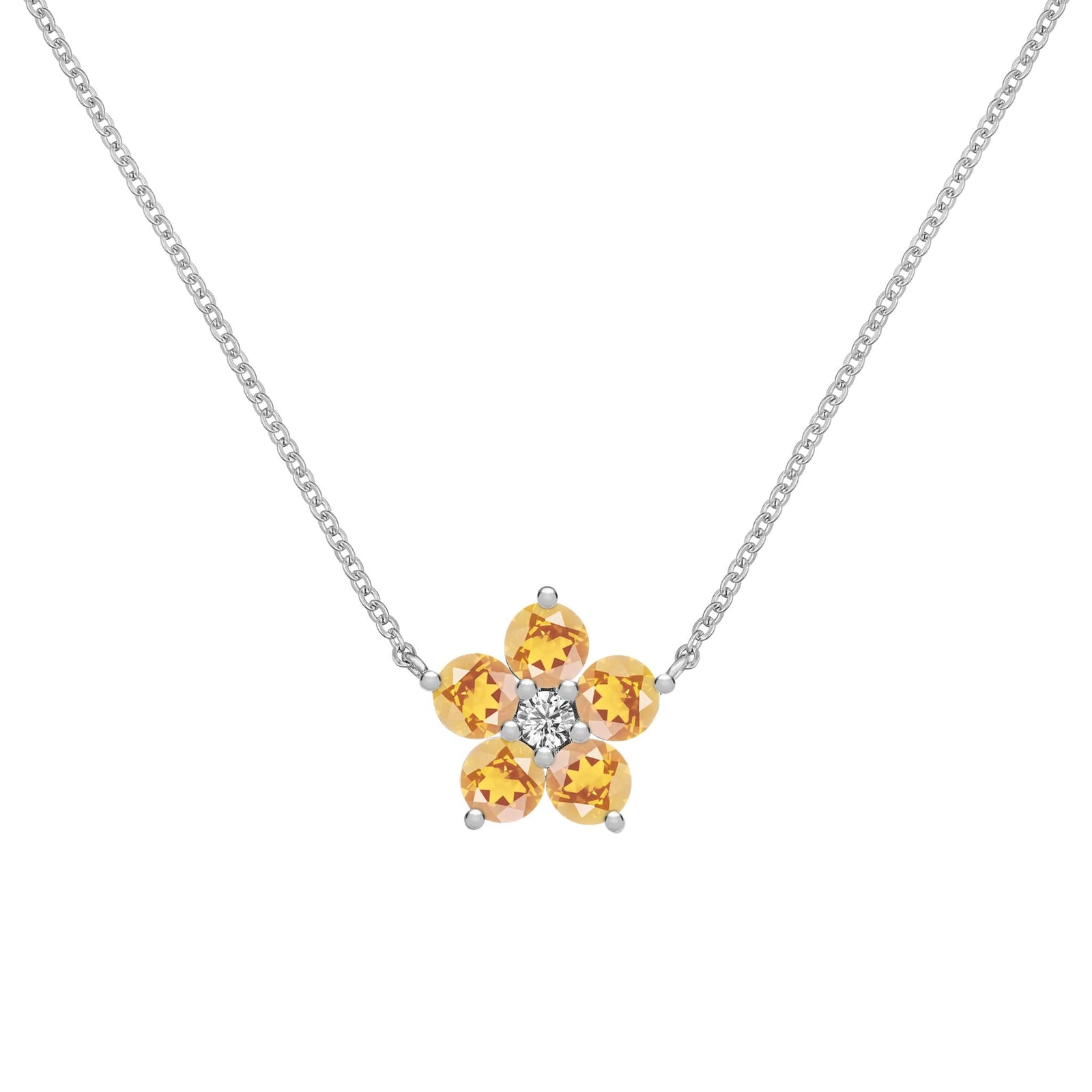 Greenwich Flower Citrine & Diamond Necklace in 14k Gold (November)