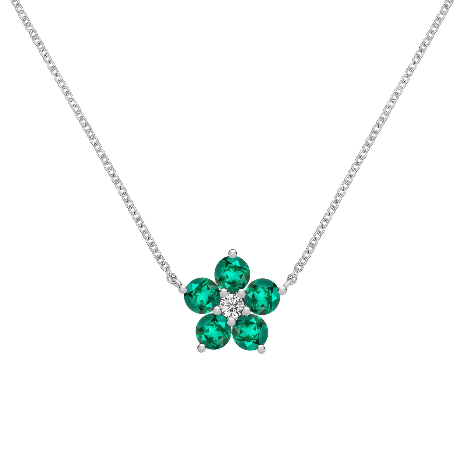 Greenwich Flower Emerald & Diamond Necklace in 14k Gold (May)