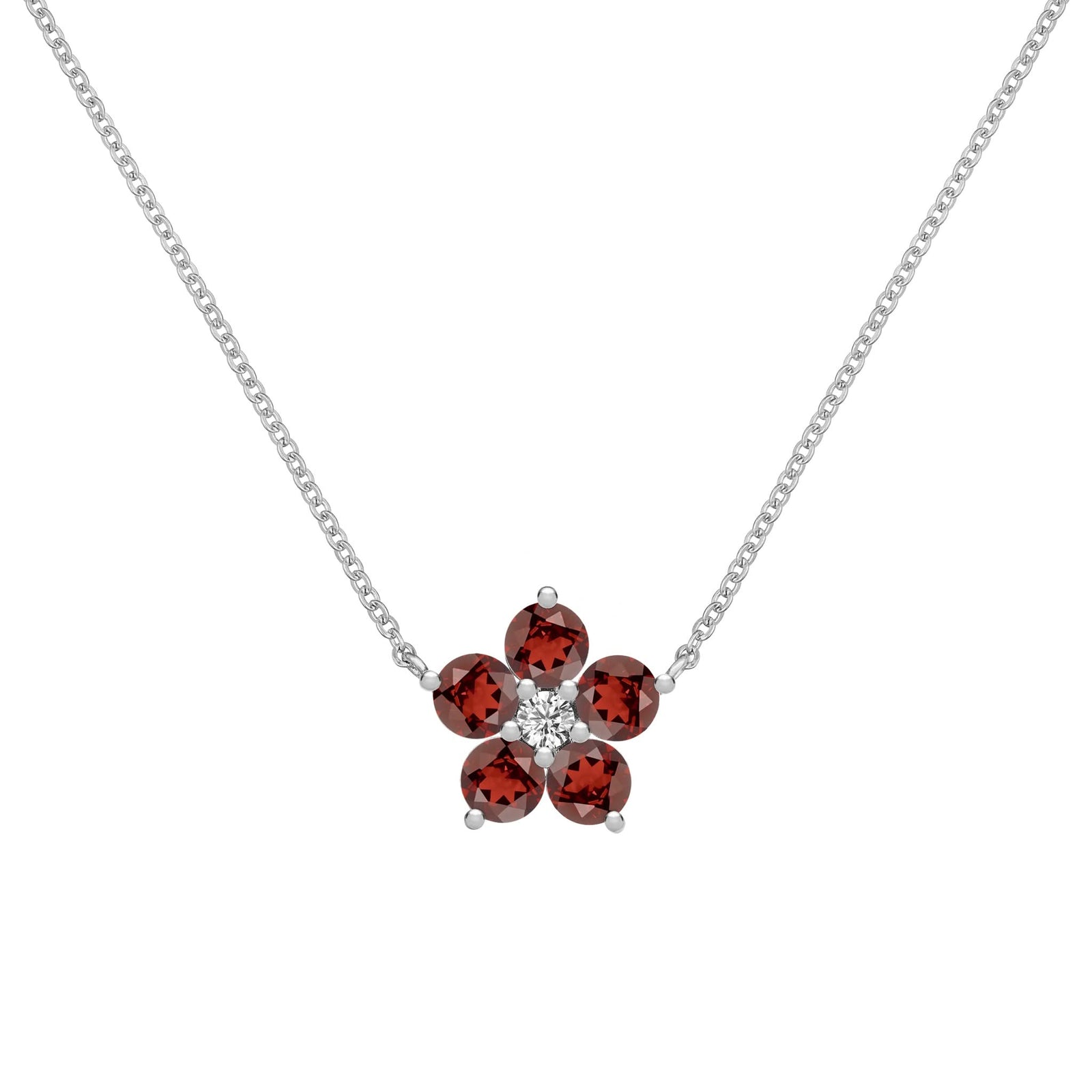 Greenwich Flower Garnet & Diamond Necklace in 14k Gold (January)