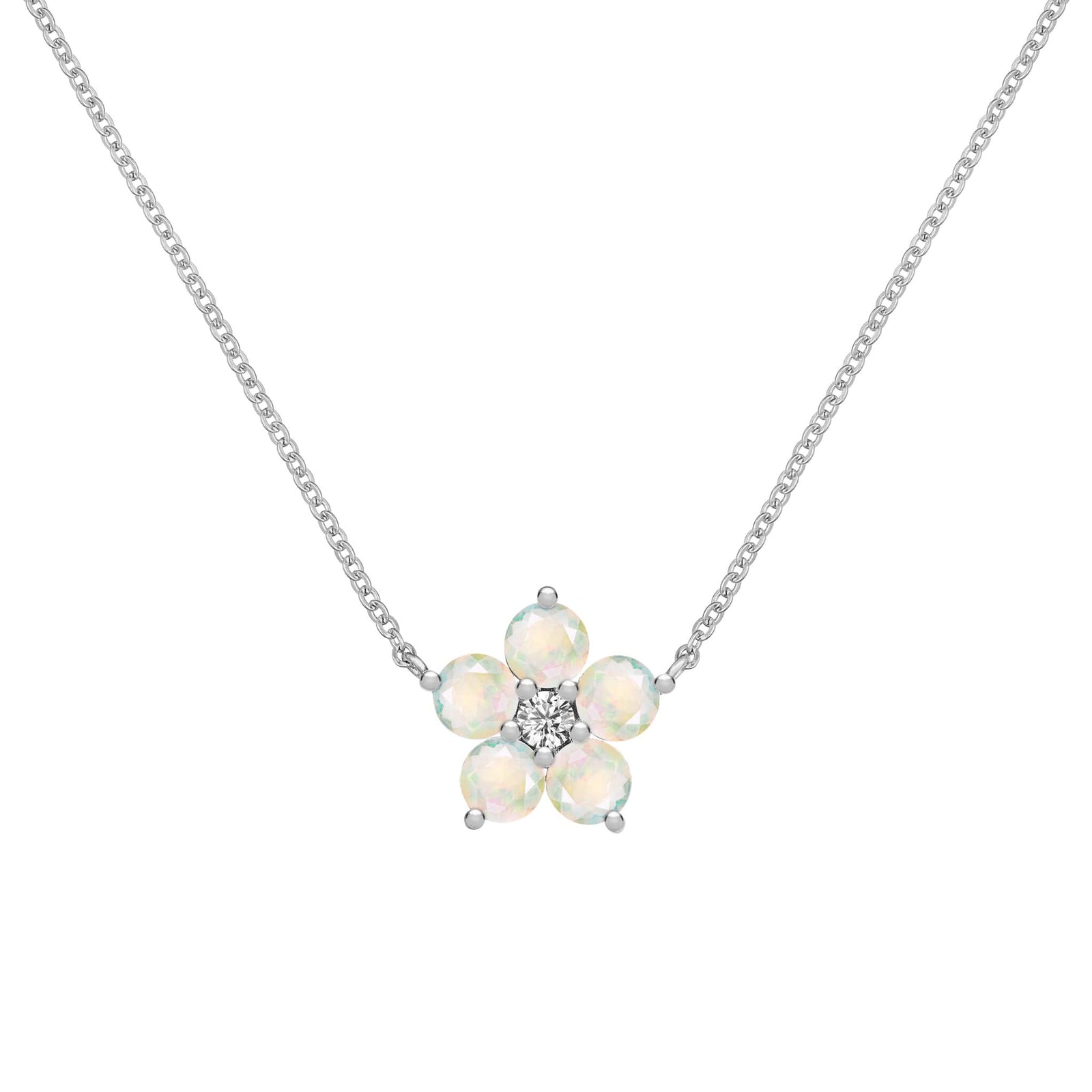 Greenwich Flower Opal & Diamond Necklace in 14k Gold (October)