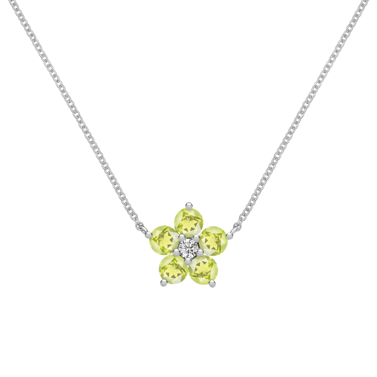 Greenwich Flower Peridot & Diamond Necklace in 14k Gold (August)