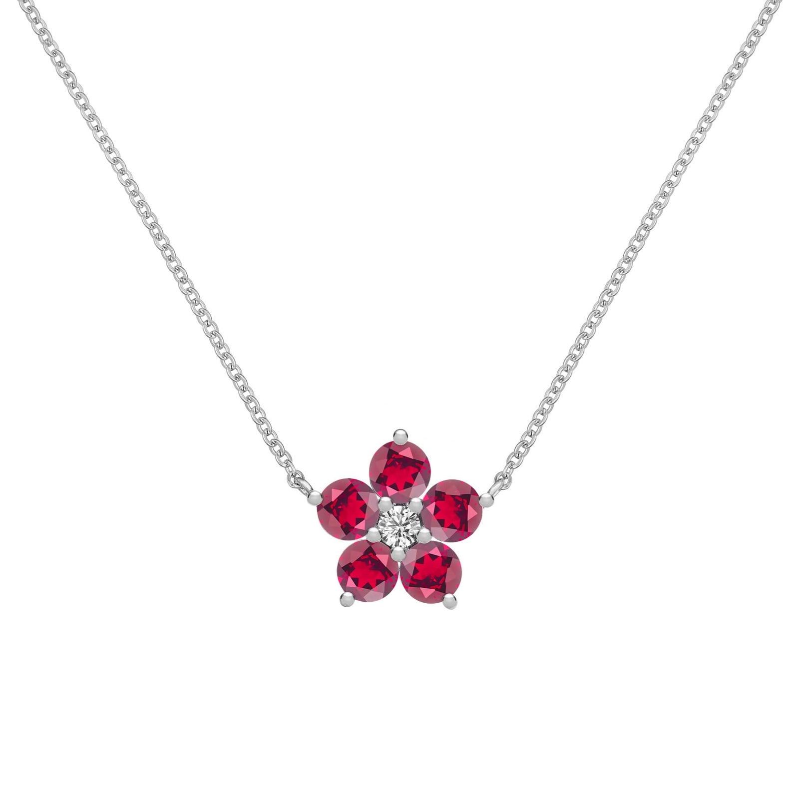 Greenwich Flower Ruby & Diamond Necklace in 14k Gold (July)