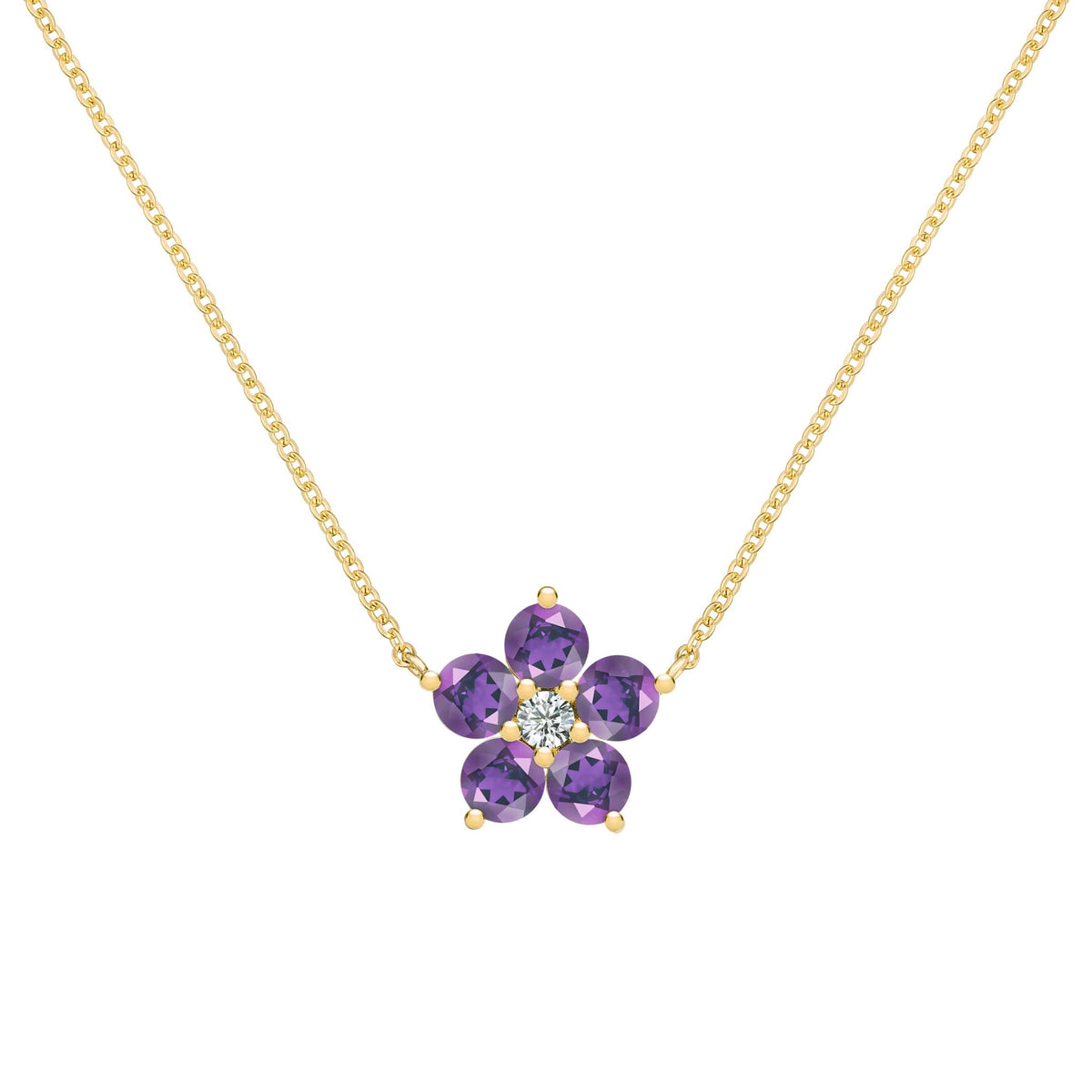Greenwich Flower Amethyst & Diamond Necklace in 14k Gold (February)