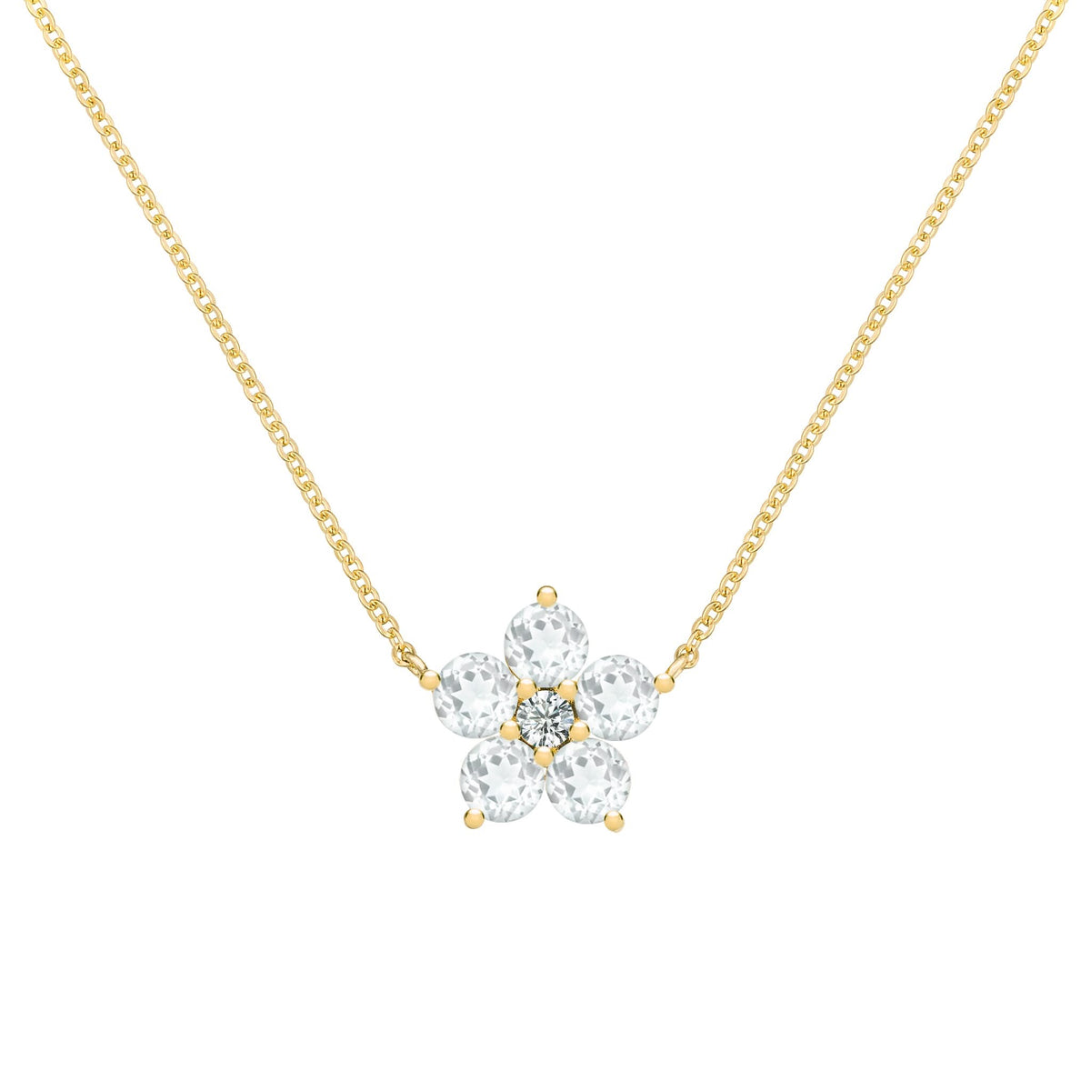 Greenwich Flower Birthstone & Diamond Necklace in 14k Gold