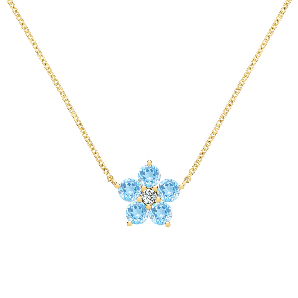 Greenwich Flower Nantucket Blue Topaz & Diamond Necklace in 14k Gold (December)