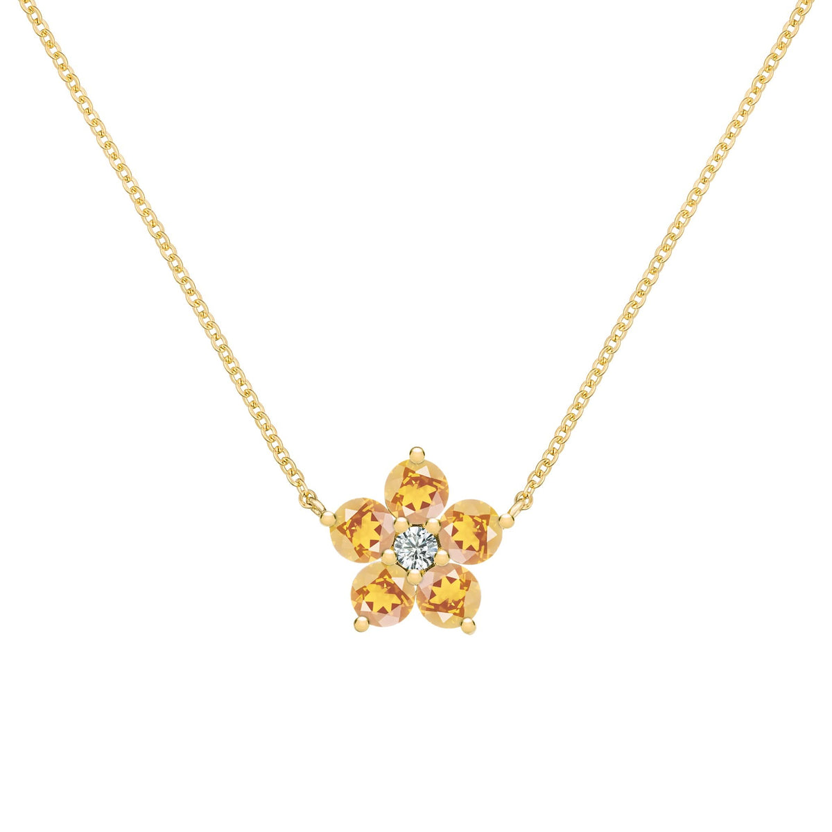 Greenwich Flower Citrine & Diamond Necklace in 14k Gold (November)