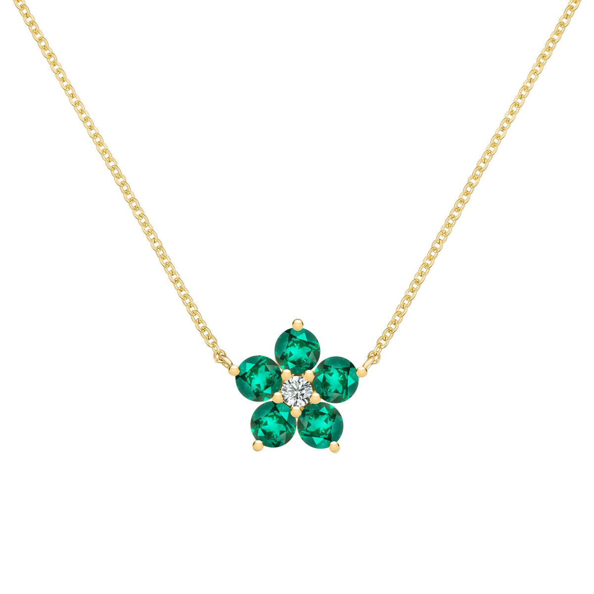 Greenwich Flower Emerald & Diamond Necklace in 14k Gold (May)