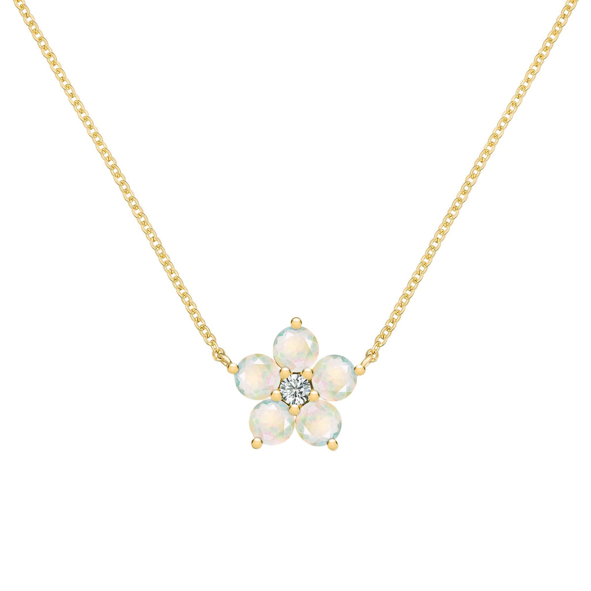Greenwich Flower Opal & Diamond Necklace in 14k Gold (October)