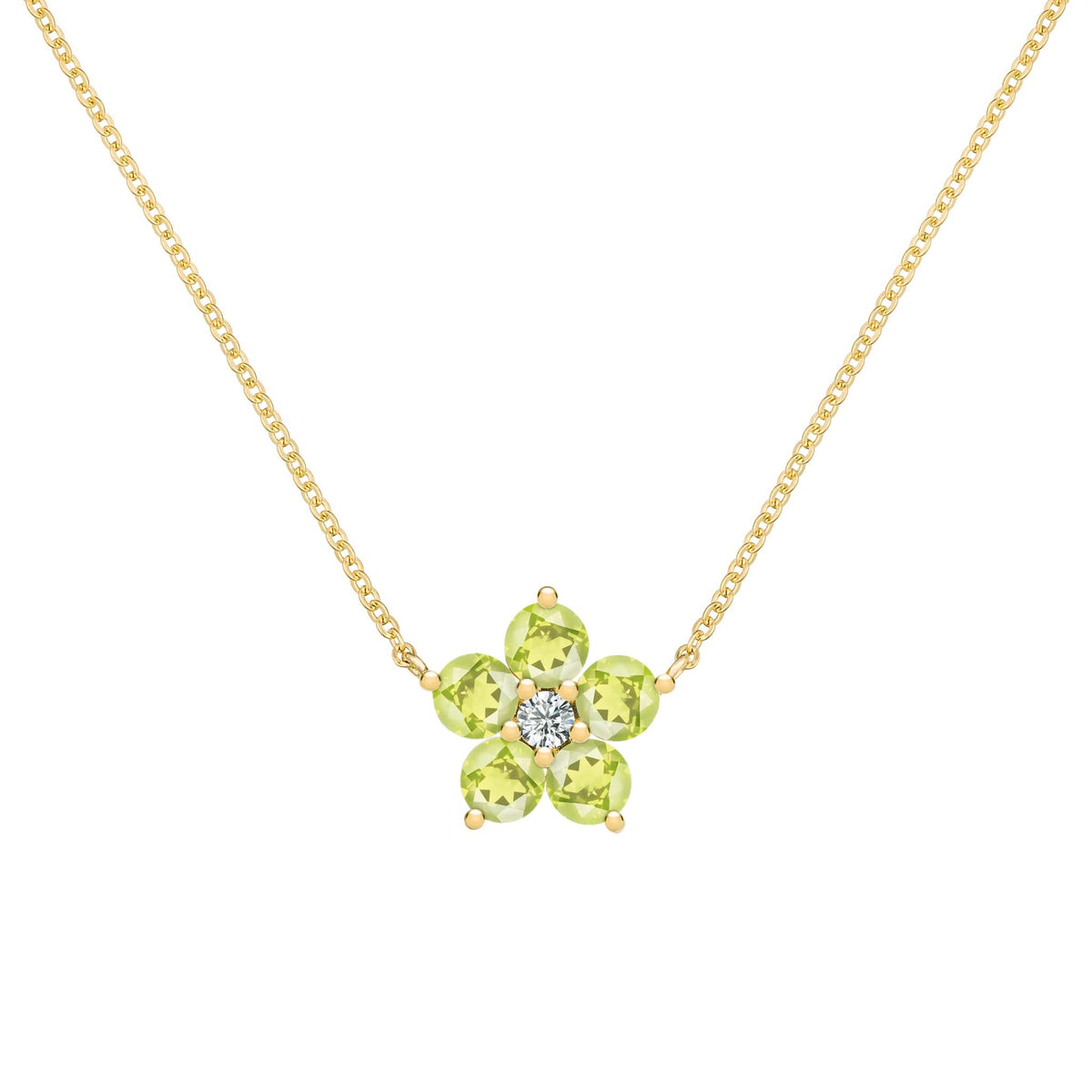 Greenwich Flower Peridot & Diamond Necklace in 14k Gold (August)