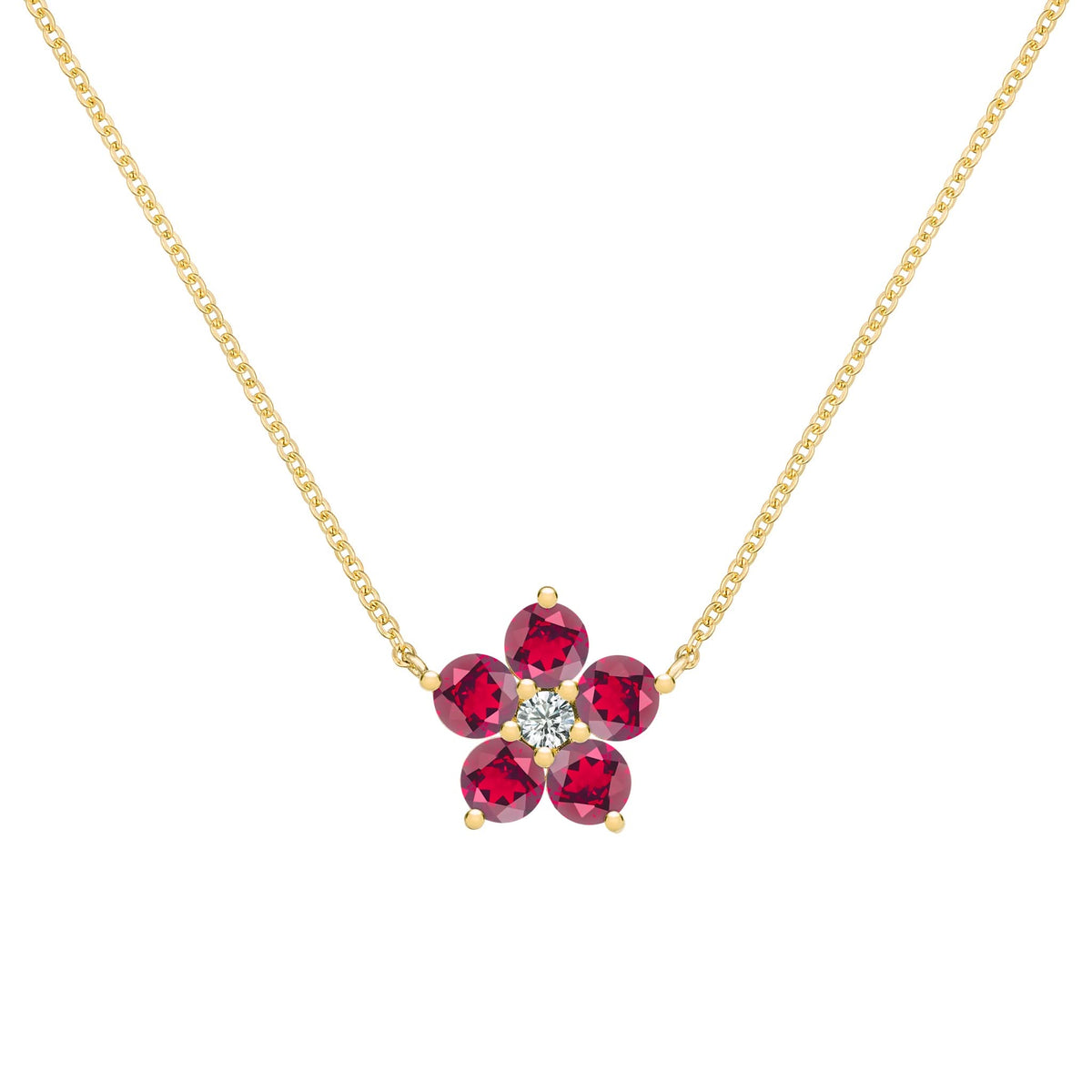 Greenwich Flower Ruby & Diamond Necklace in 14k Gold (July)