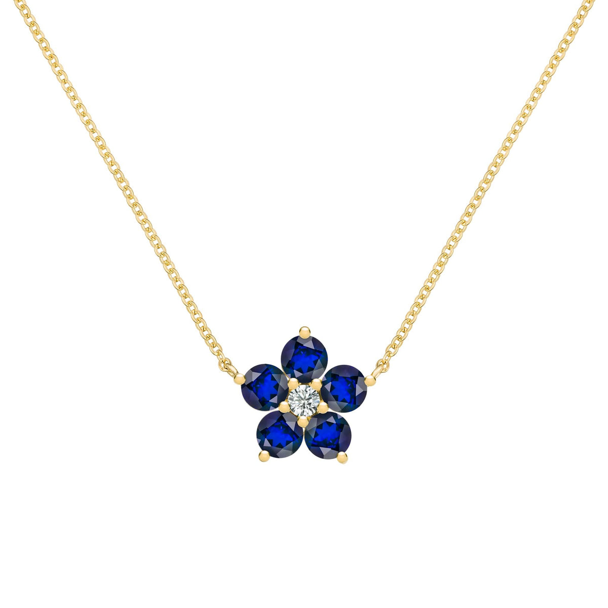 Greenwich Flower Sapphire & Diamond Necklace in 14k Gold (September)