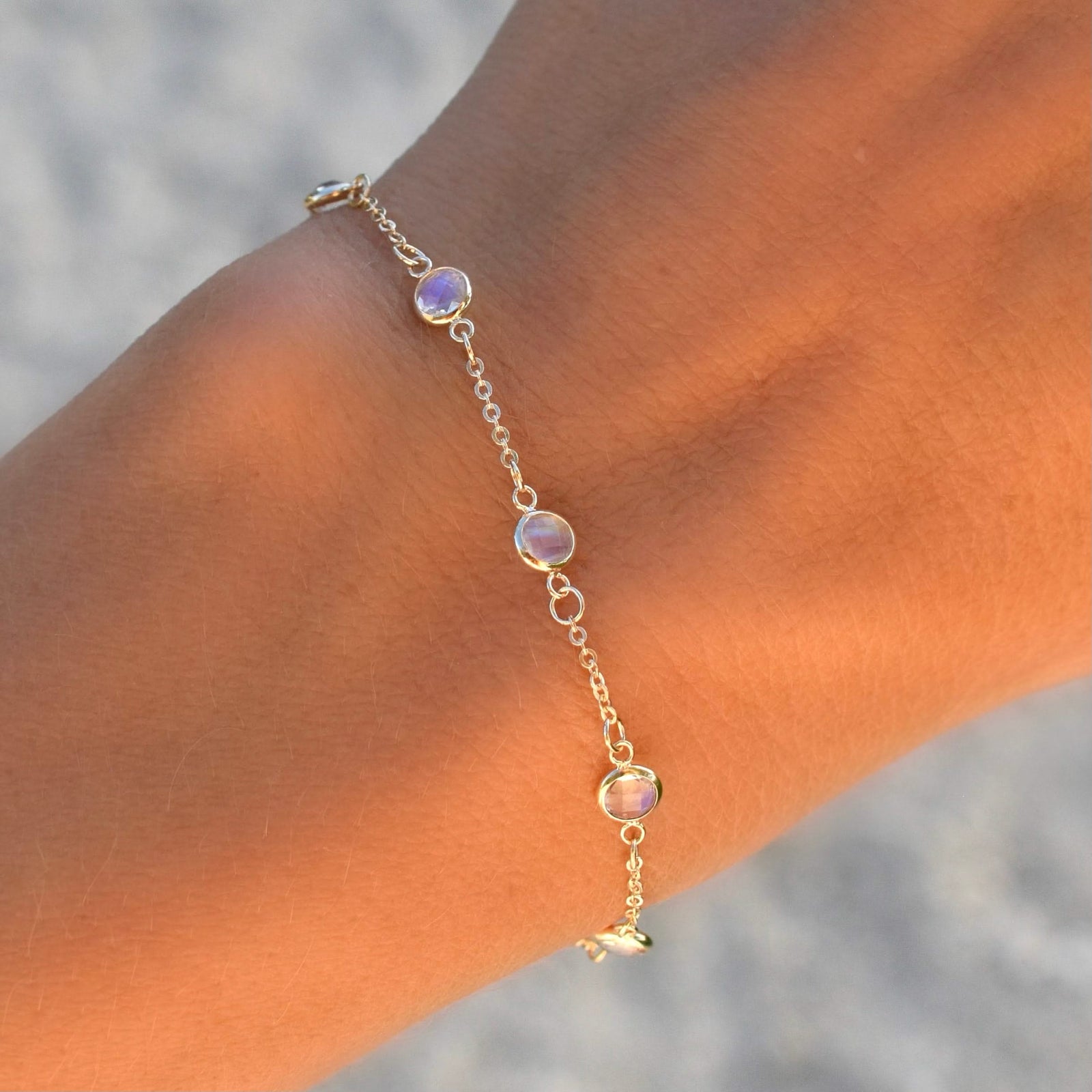 Bayberry 7 Moonstone Bracelet in 14k Gold (June)