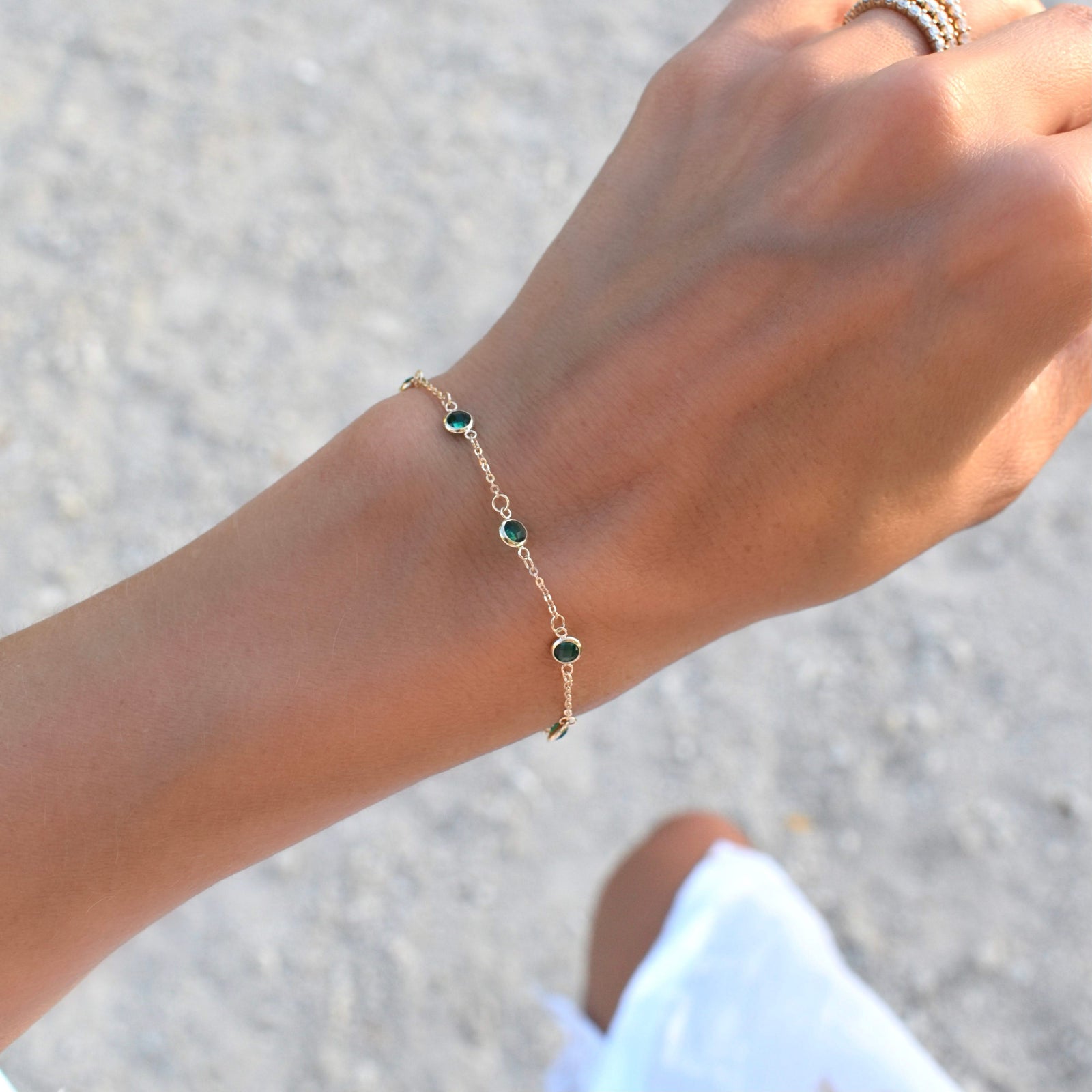 Bayberry 7 Emerald Bracelet in 14k Gold (May)