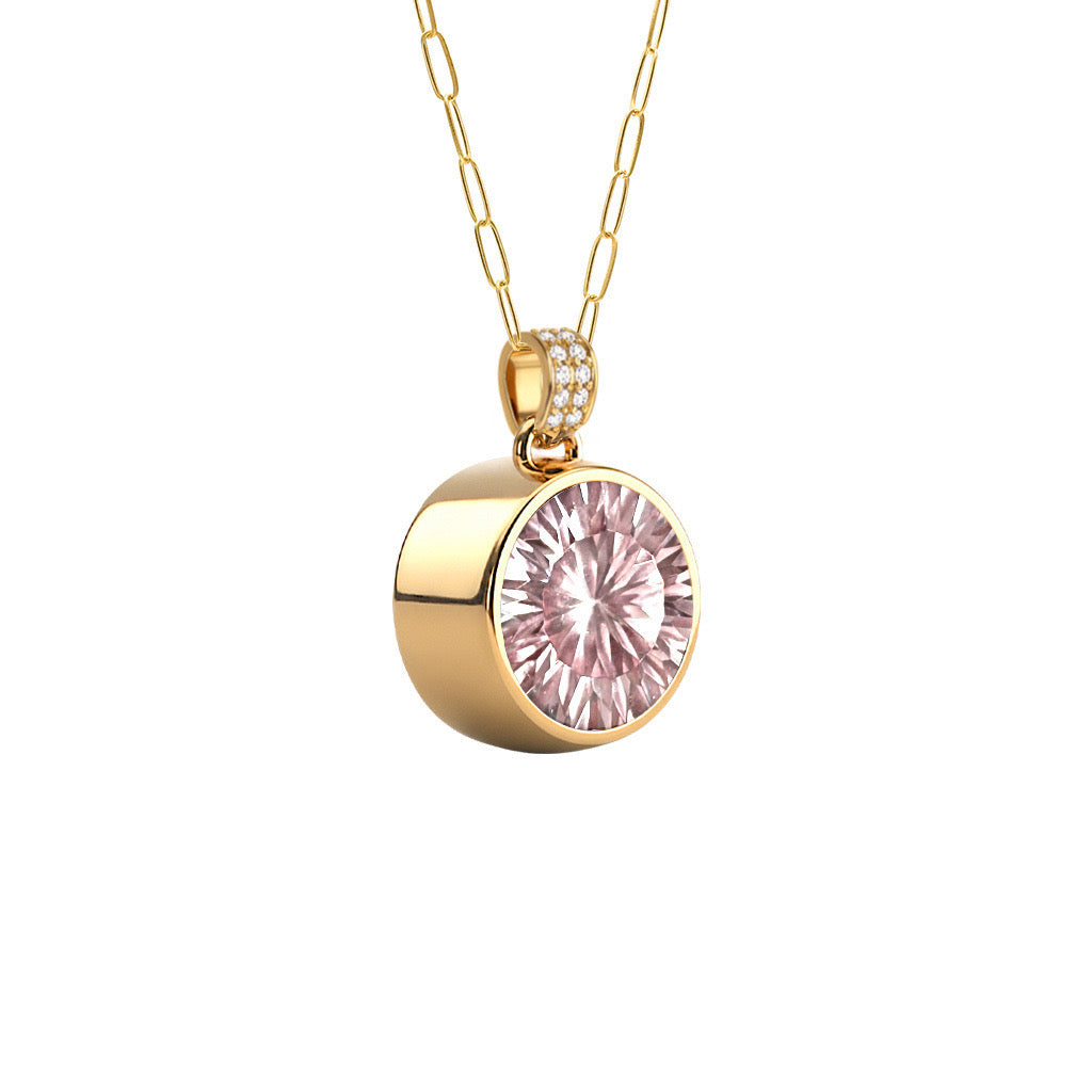 Jamestown Blush Sapphire Pendant with Diamond Bail in 14k Gold (October)