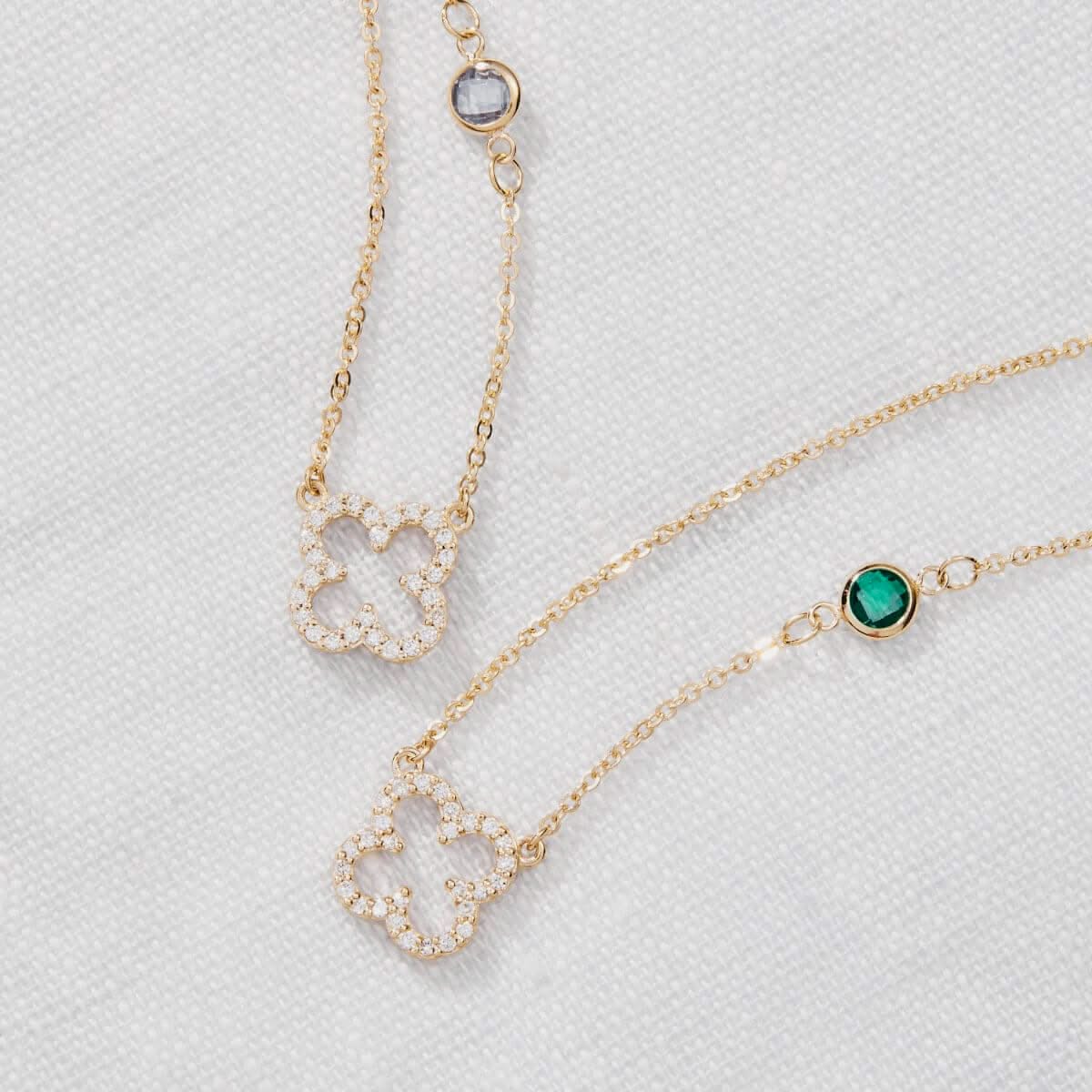 Diamond Clover & Birthstone Necklace in 14k Gold