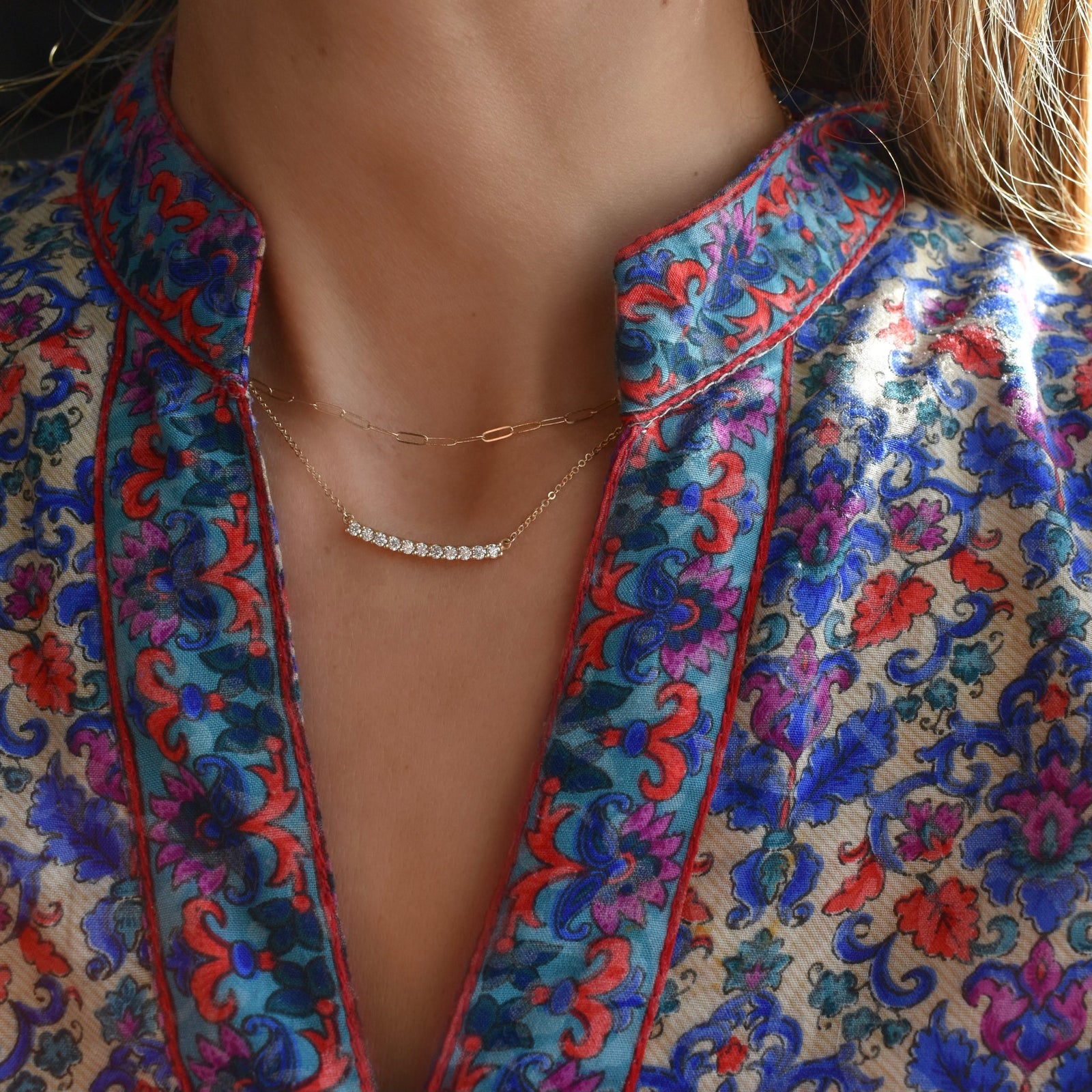 Rosecliff Diamond Bar Necklace and Huggie Hoop Earrings Set in 14k Gold (April)