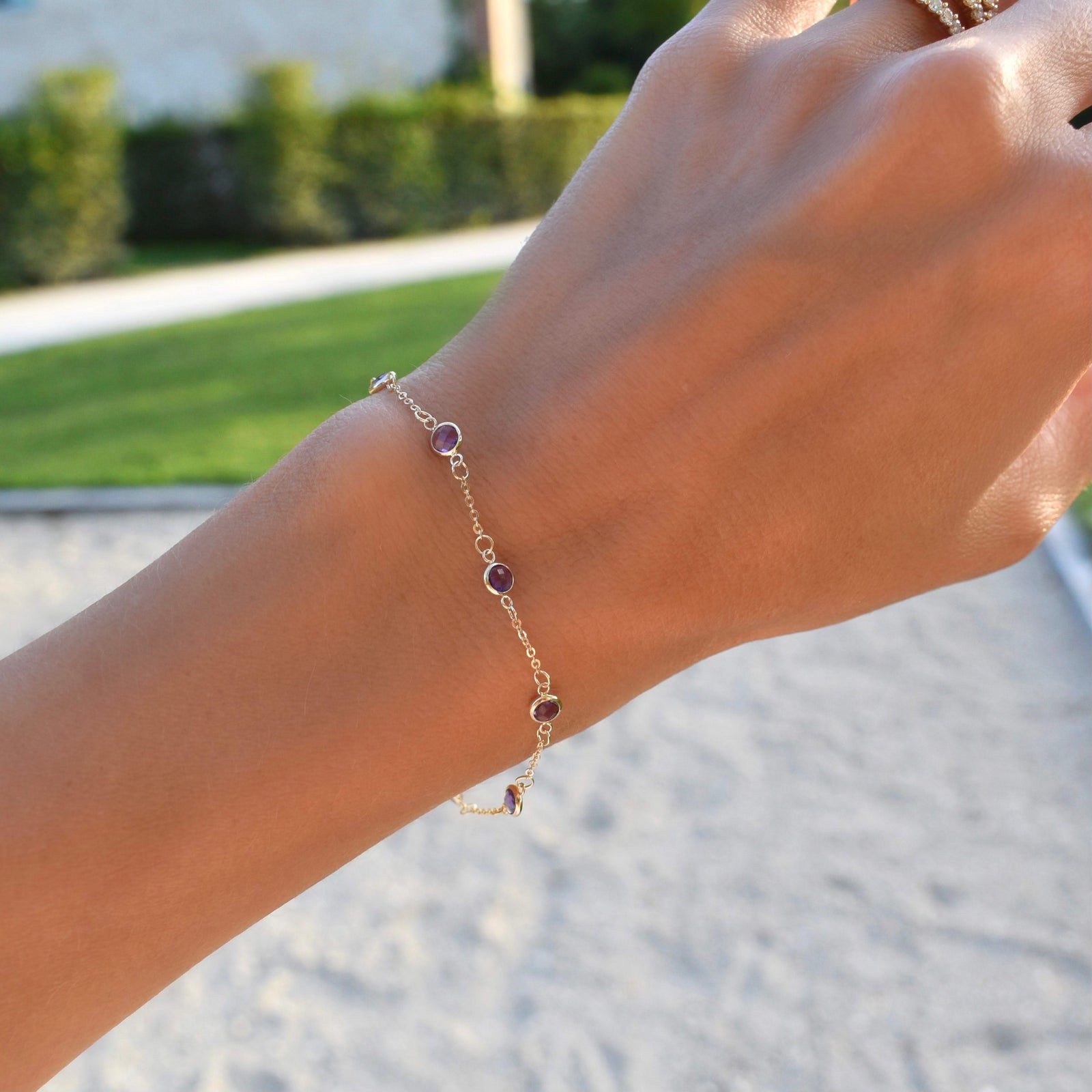 Bayberry 7 Amethyst Bracelet in 14k Gold (February)