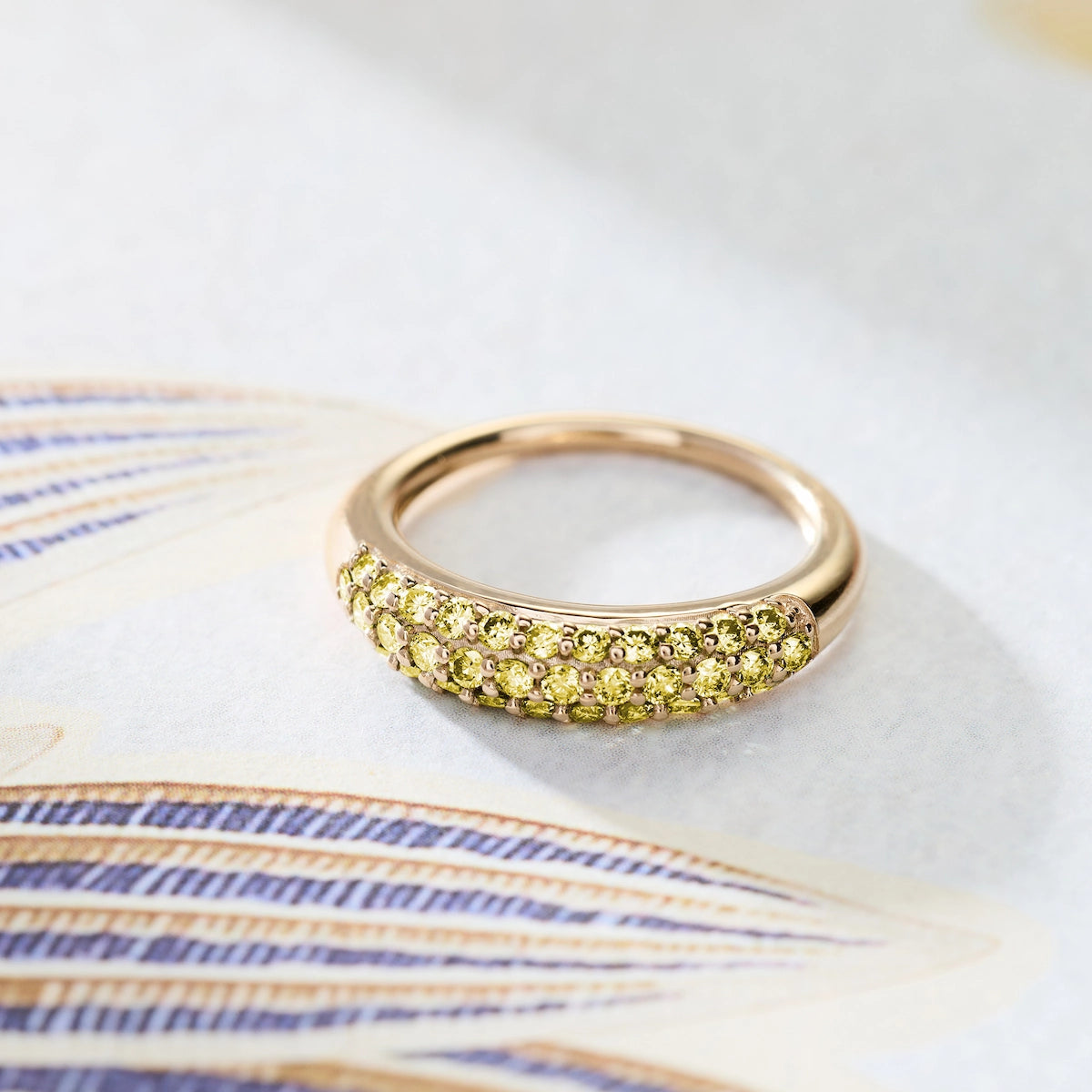 Adelaide Pavé Canary Diamond Ring in 14k Gold