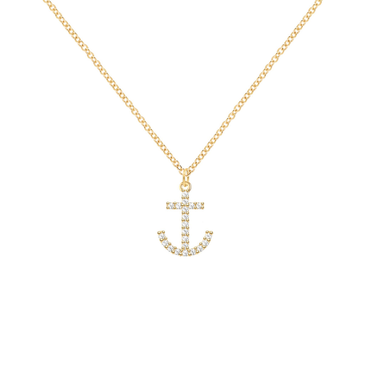 Diamond Anchor Pendant with Classic Chain in 14k Gold