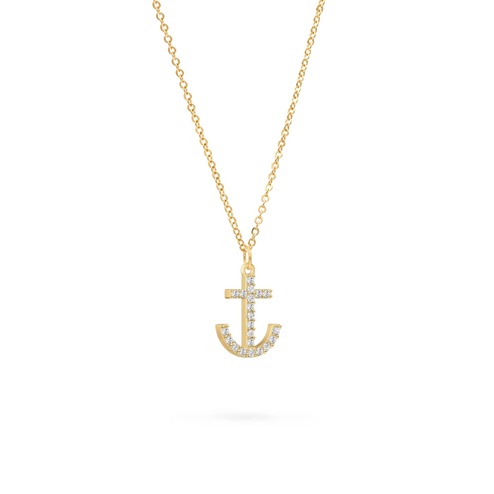 Diamond Anchor Pendant with Classic Chain in 14k Gold