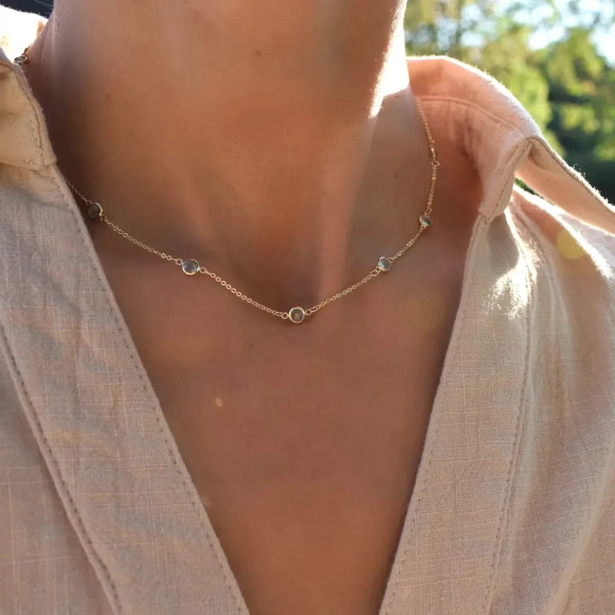 Bayberry 11 Aquamarine Necklace in 14k Gold (March)