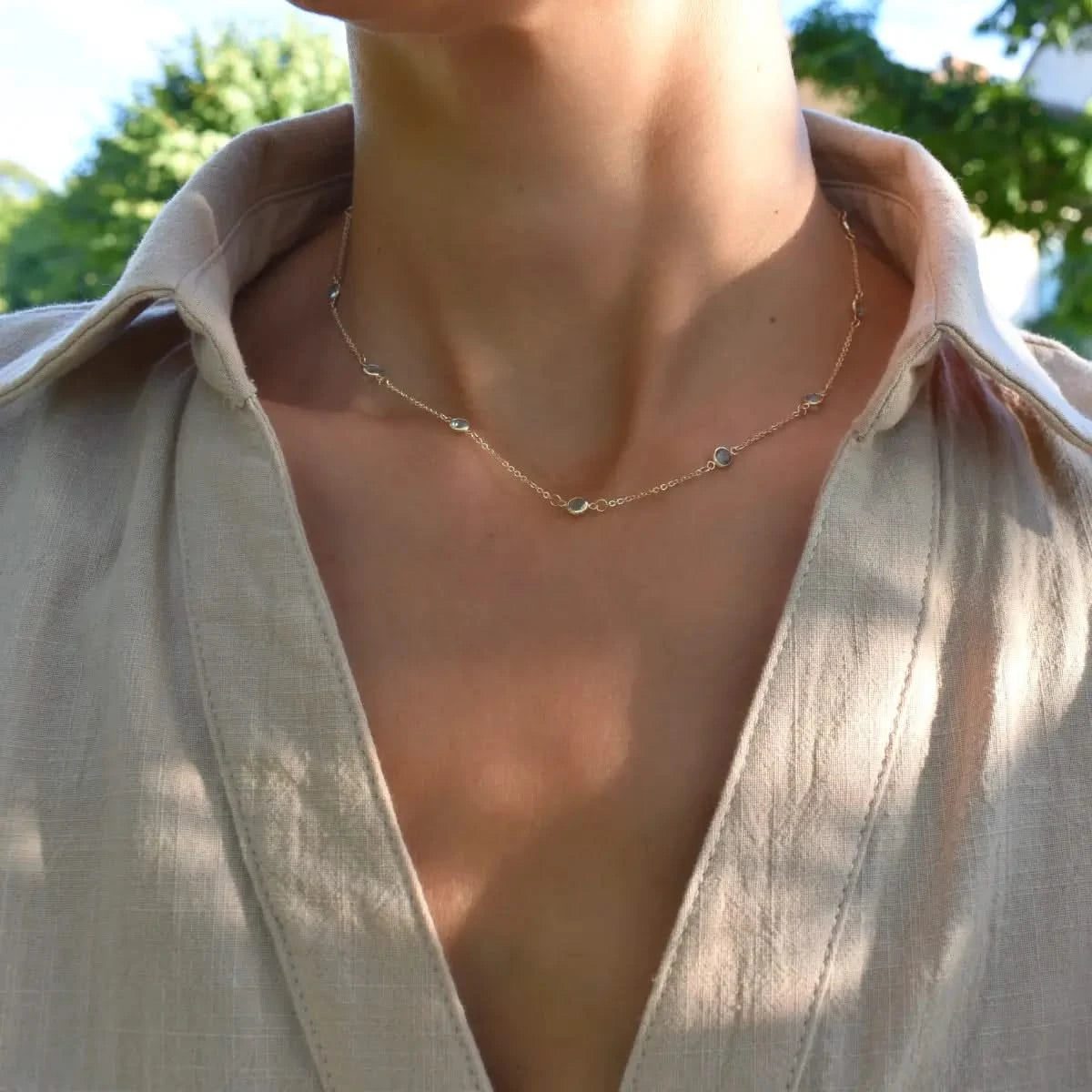 Bayberry 11 Aquamarine Necklace in 14k Gold (March)