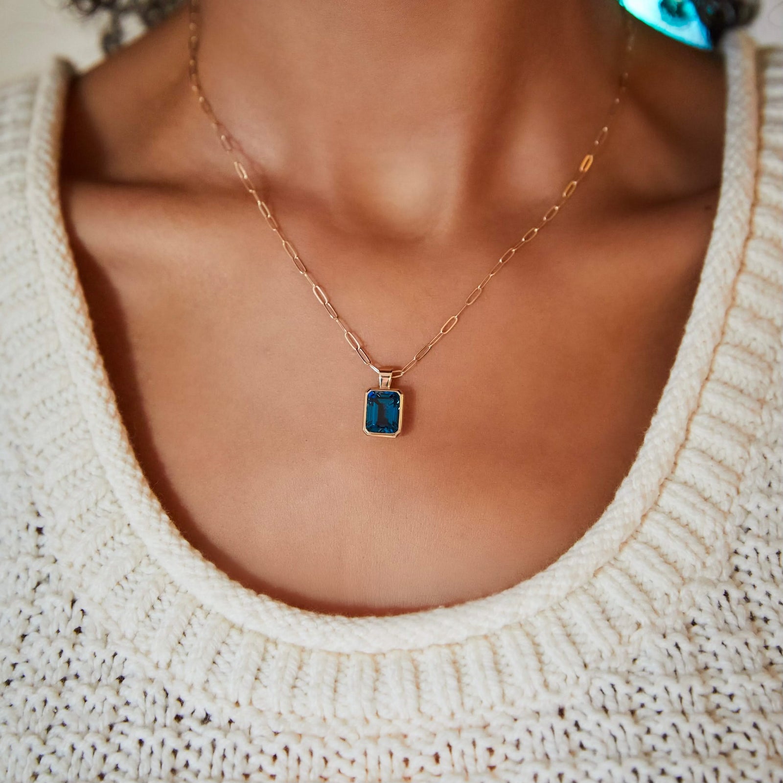 Warren Atlantic Blue Topaz Pendant in 14k Gold (December)