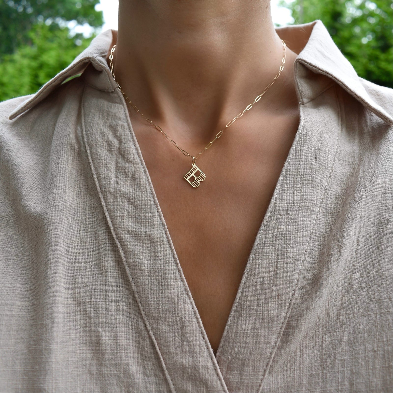 Essex Letter B Pendant in 14k Gold