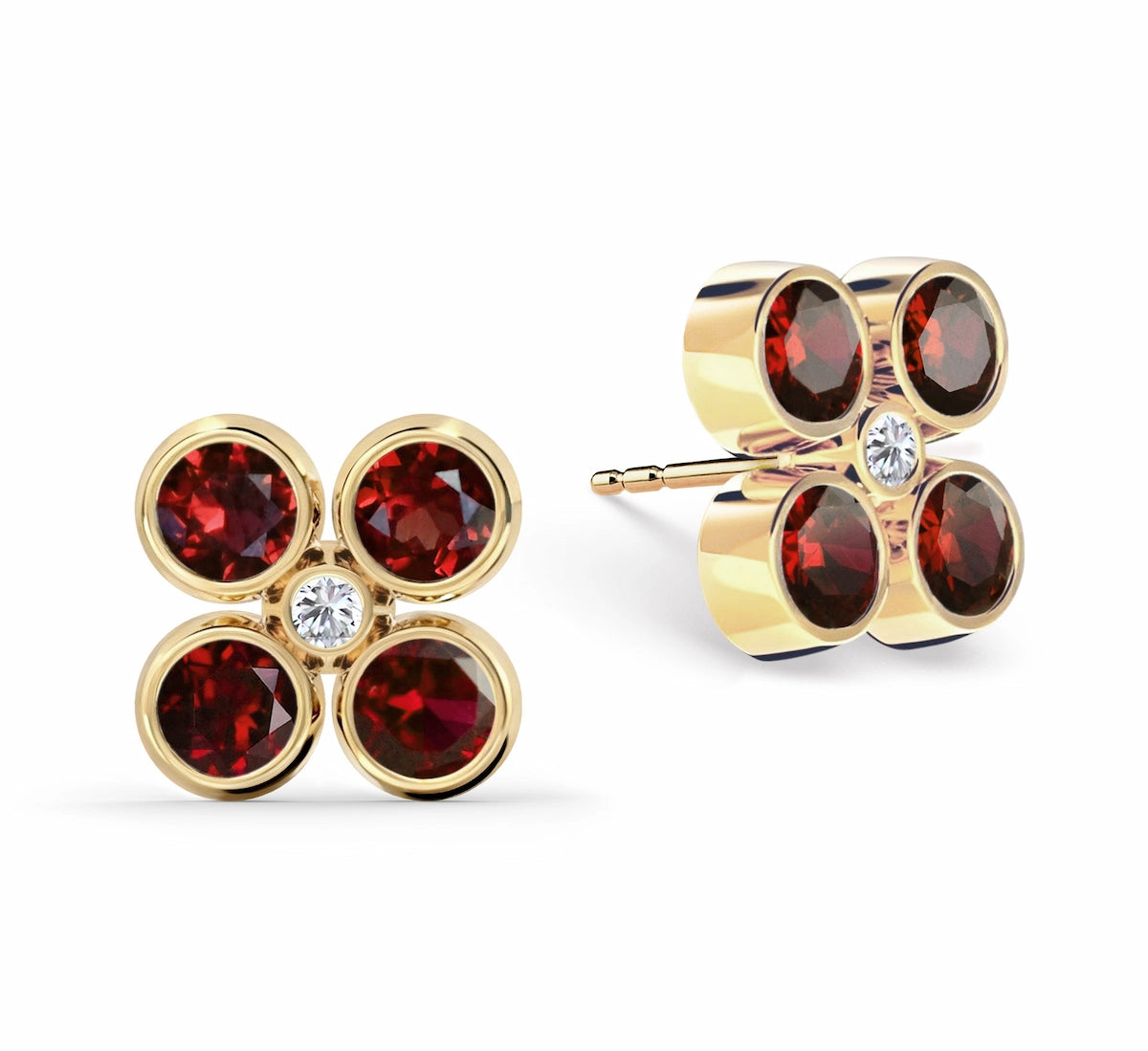 Barrington Quatrefoil Garnet & Diamond Earrings in 14k Gold (January)