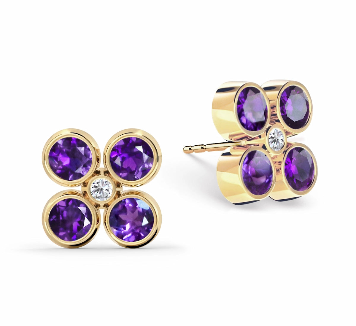 Barrington Quatrefoil Amethyst & Diamond Earrings in 14k Gold (February)