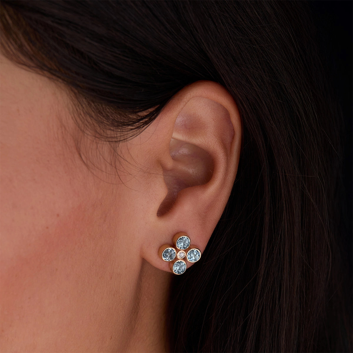 Barrington Quatrefoil Aquamarine & Diamond Earrings in 14k Gold (March)