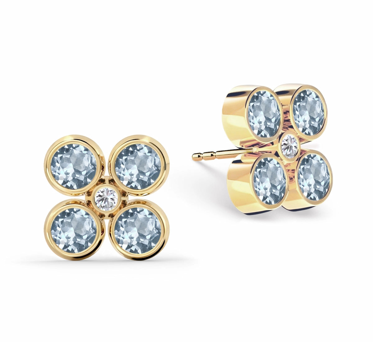 Barrington Quatrefoil Aquamarine & Diamond Earrings in 14k Gold (March)