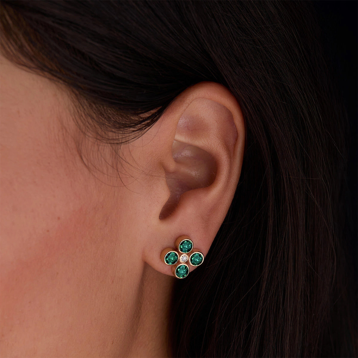 Barrington Quatrefoil Emerald & Diamond Earrings in 14k Gold (May)