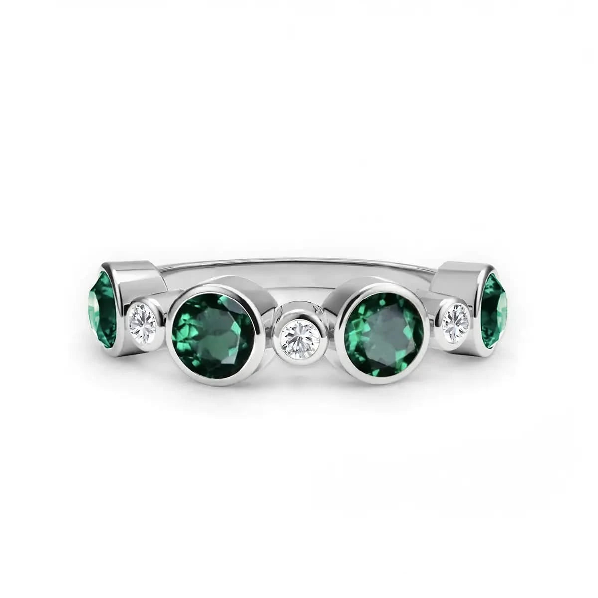 Barrington Emerald Band Ring with Diamonds in 14k Gold (May)
