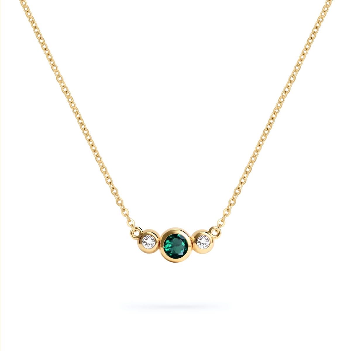 Barrington Emerald Necklace with Diamond Side Stones in 14k Gold (May)