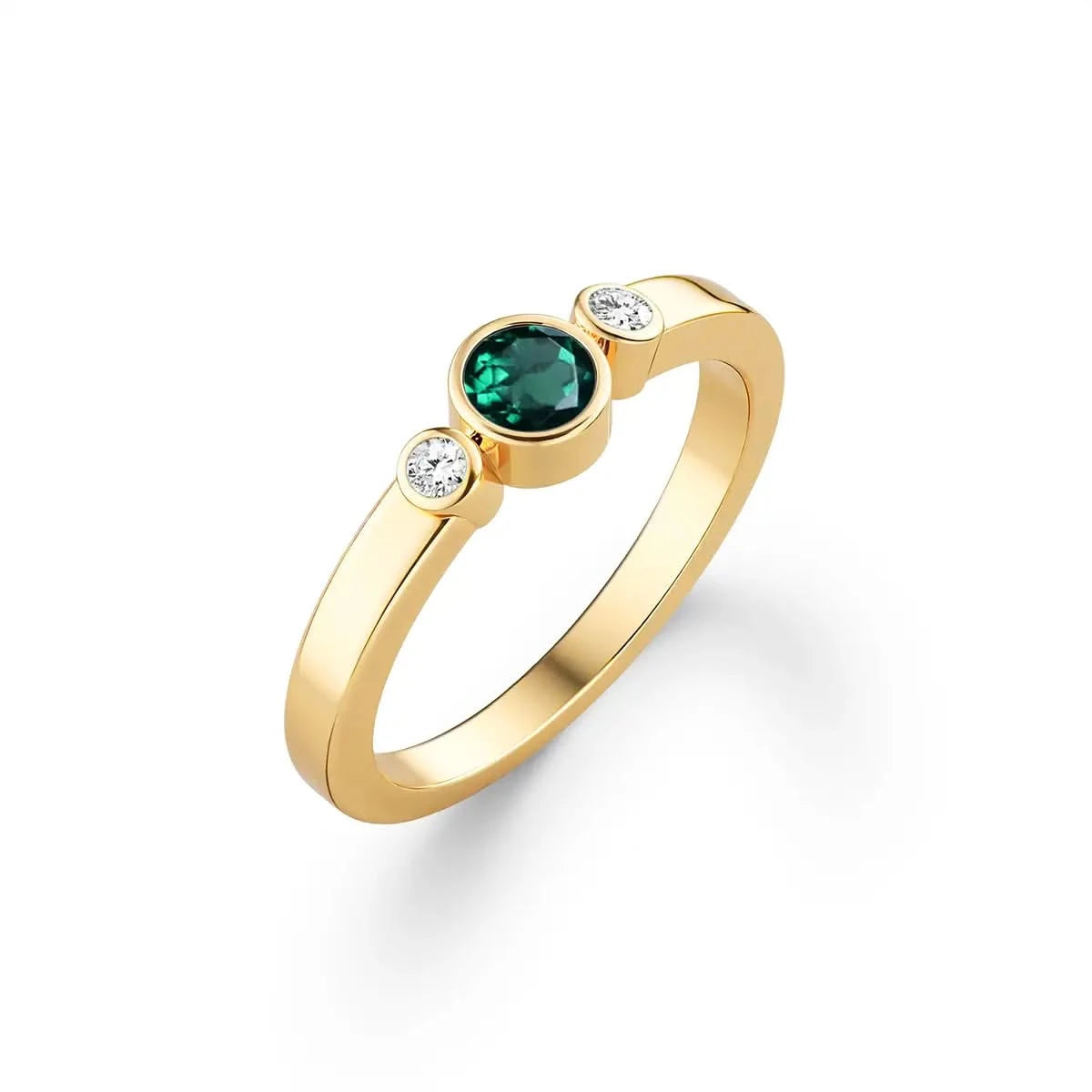 Barrington Emerald Ring with Diamond Side Stones in 14k Gold (May)